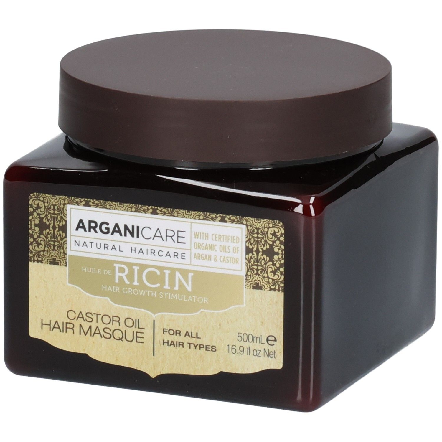Arganicare Masque Capillaire à l'Huile de Ricin, 500ml, avec huile d'argan et de ricin.