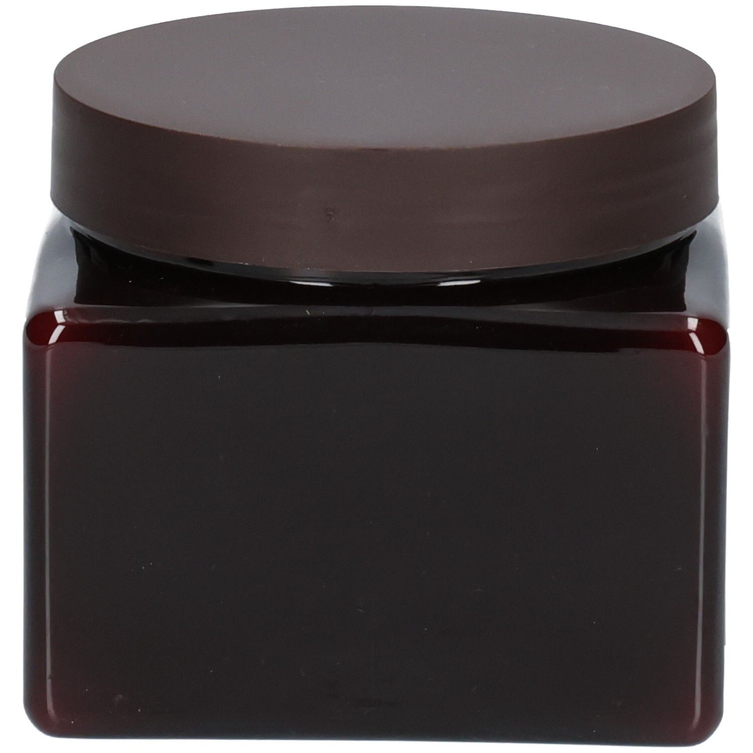 Pot brun foncé avec couvercle marron, contenu non visible.