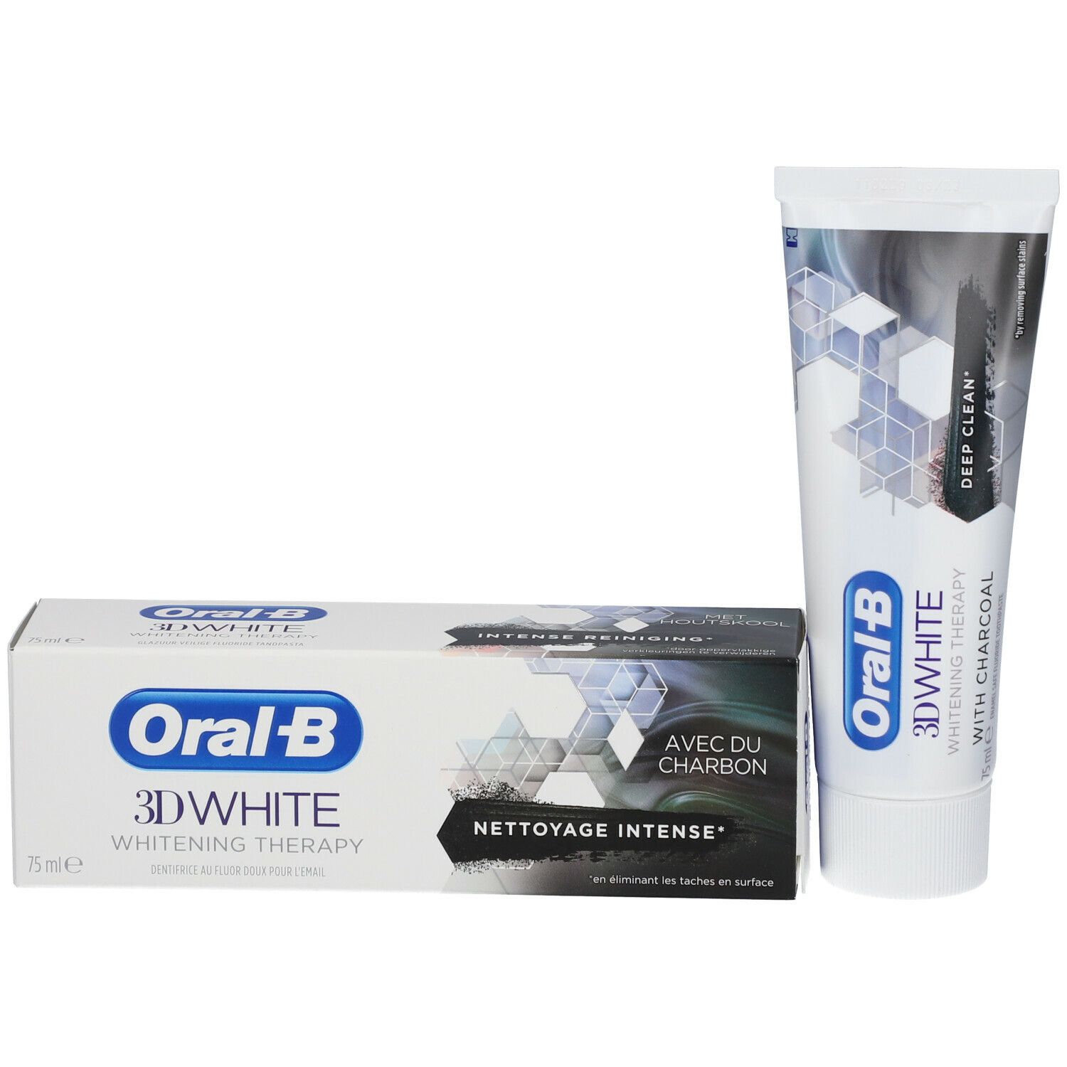 ORAL-B 3D WHITE ADVANCED LUXE AVEC CHARBON - Dentifrice fluoré, goût menthe fraîche poivré