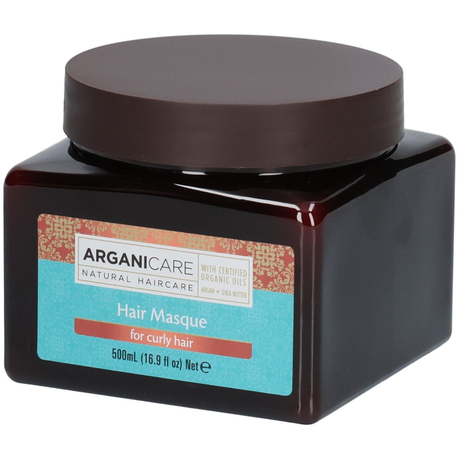 Arganicare haarmasker voor krullend haar, 500ml, gecertificeerde biologische oliën.