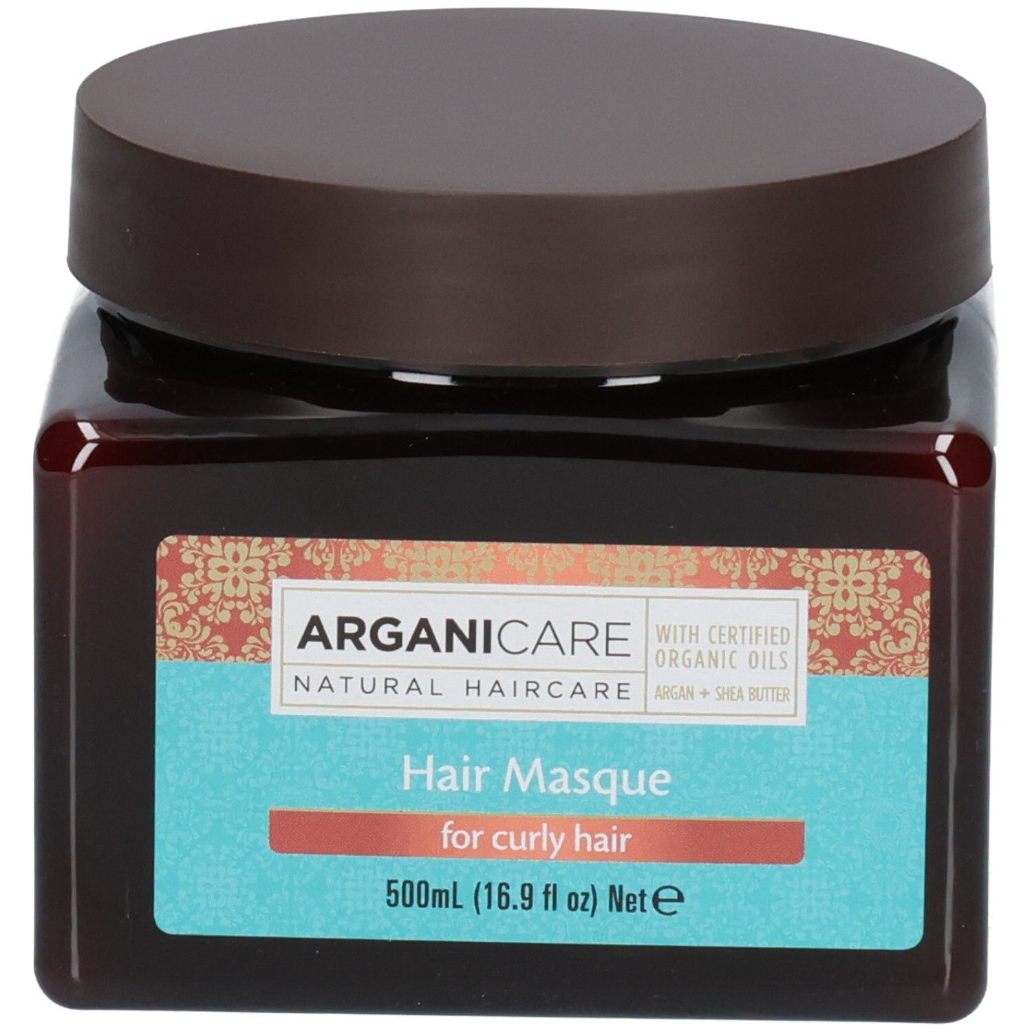 Arganicare haarmasker voor krullend haar, 500ml, gecertificeerde biologische oliën.