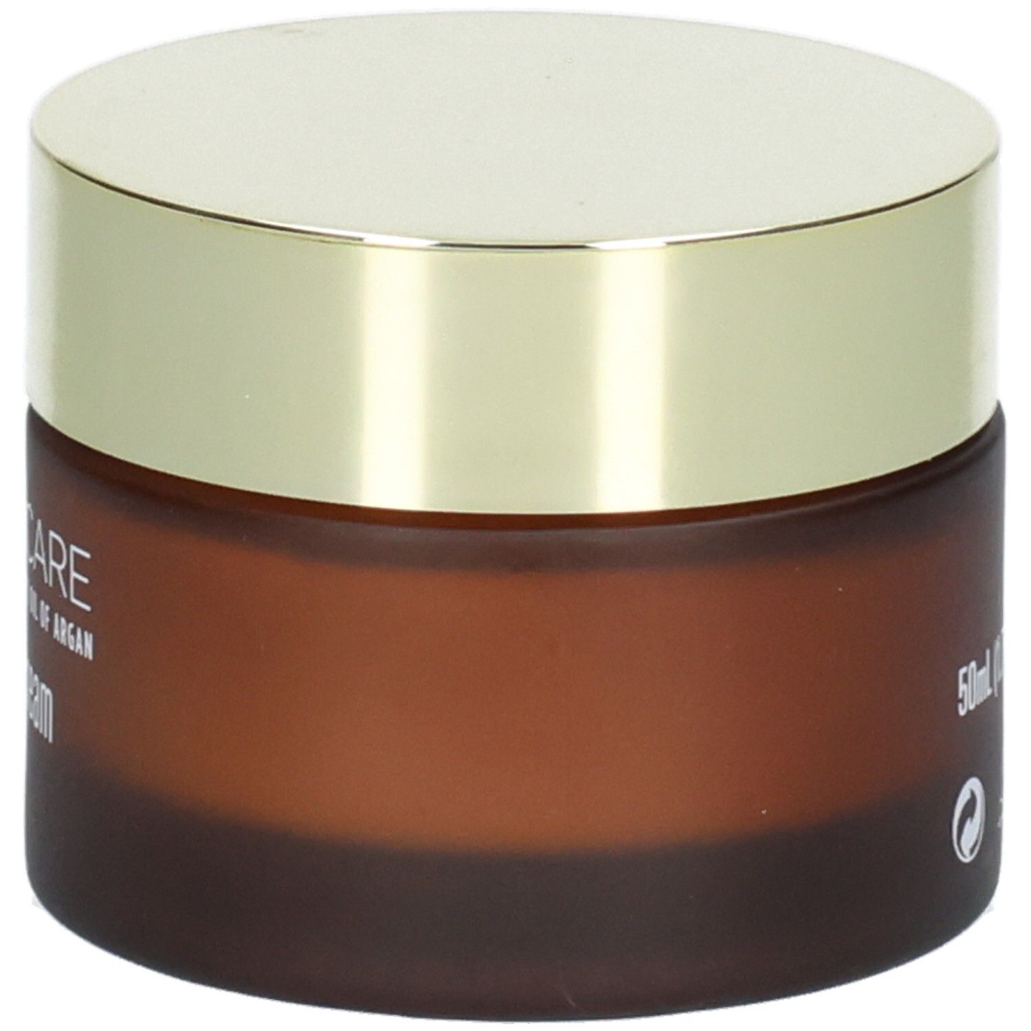 Crème visage Arganicare Anti-Aging, vue de droite du pot en verre brun avec couvercle doré.