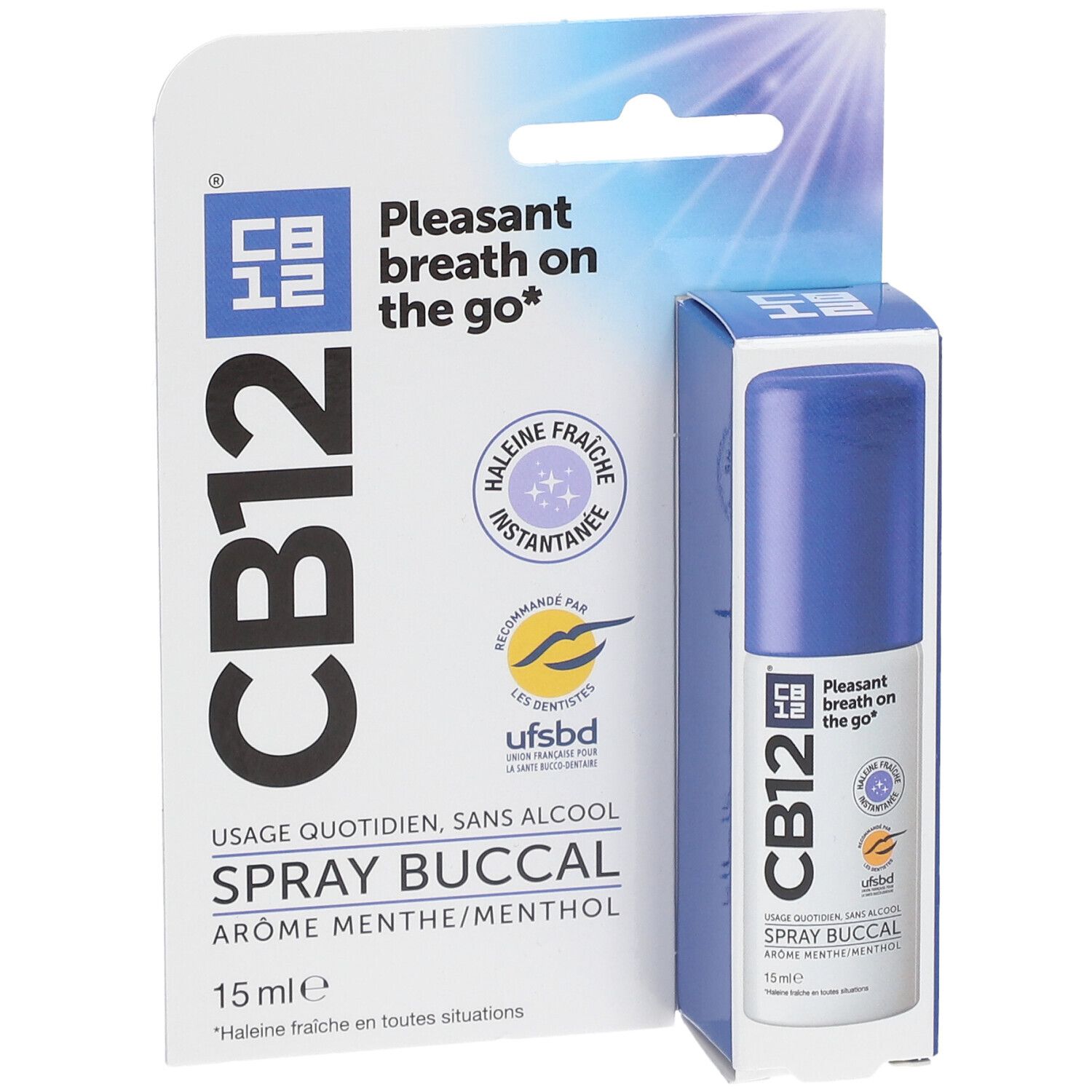 CB12 - Spray - Spray pour une haleine fraîche - Sans alcool – Arôme menthe – Combat la Mauvaise Haleine - 15 ml
