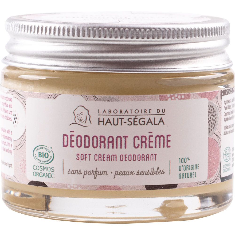 Potje deodorantcrème. Label met logo, productnaam en certificering.
