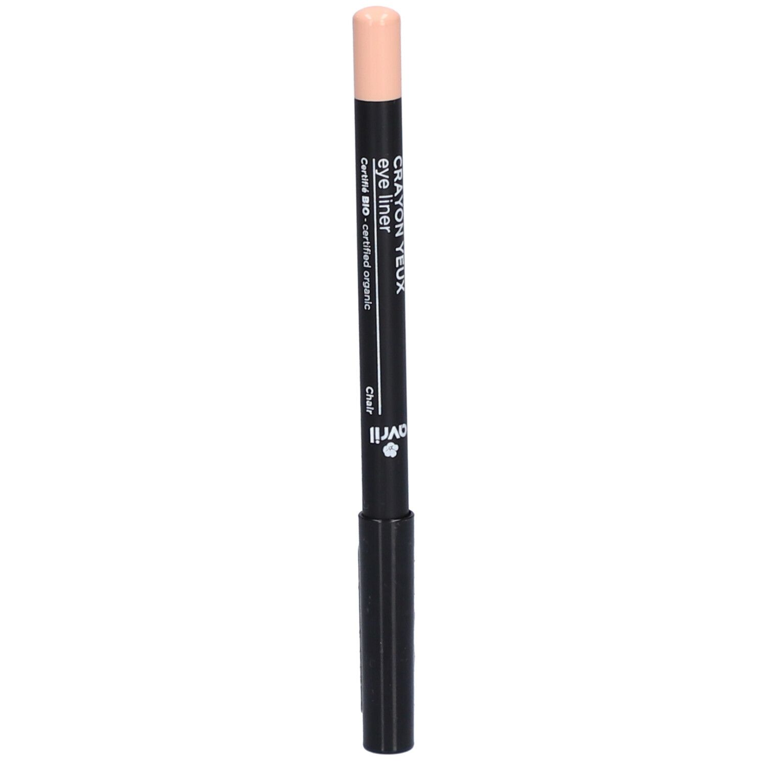 Crayon yeux noir avec pointe beige. Inscription: Crayon Yeux Eye Liner, Avril. Certifié bio.