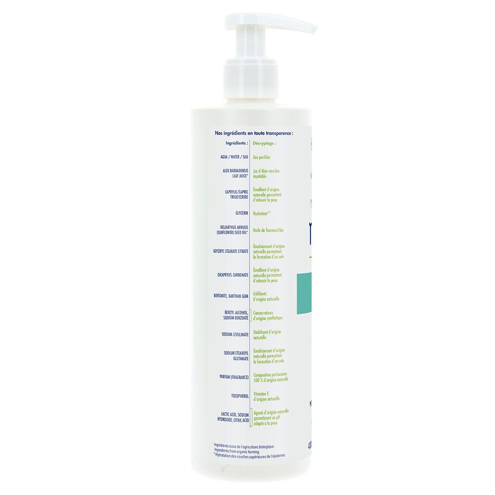 Dos du flacon blanc. Liste des ingrédients et informations sur le produit.