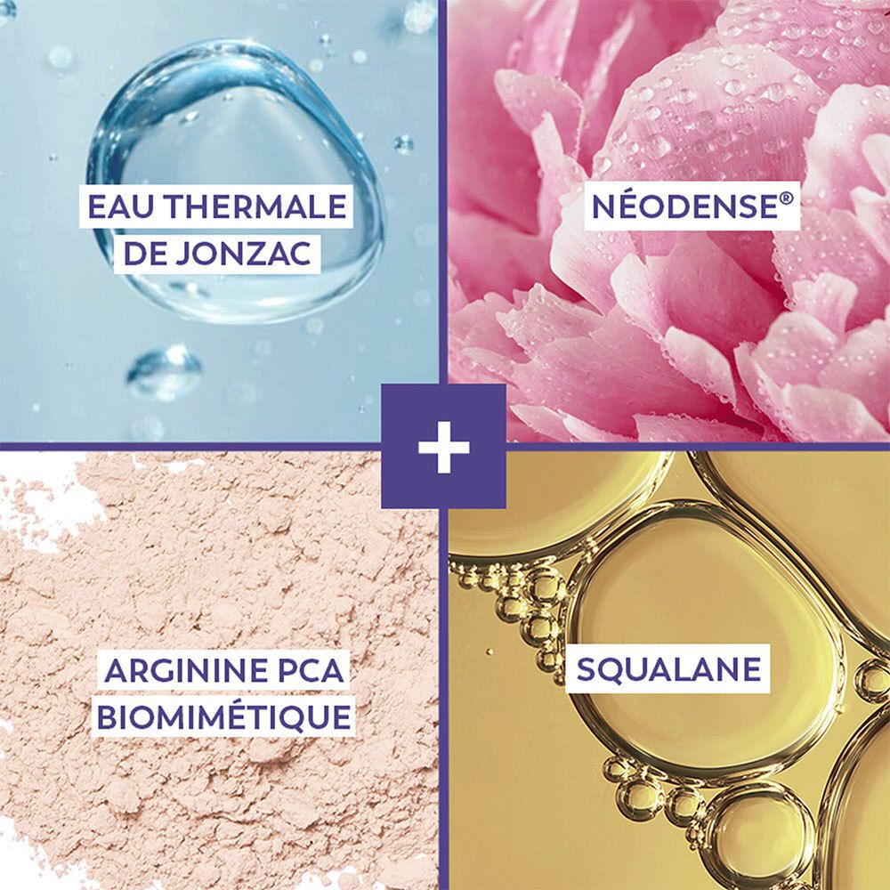 Ingrédients: Eau Thermale de Jonzac, Néodense, Arginine PCA, Squalane. Présentés séparément.