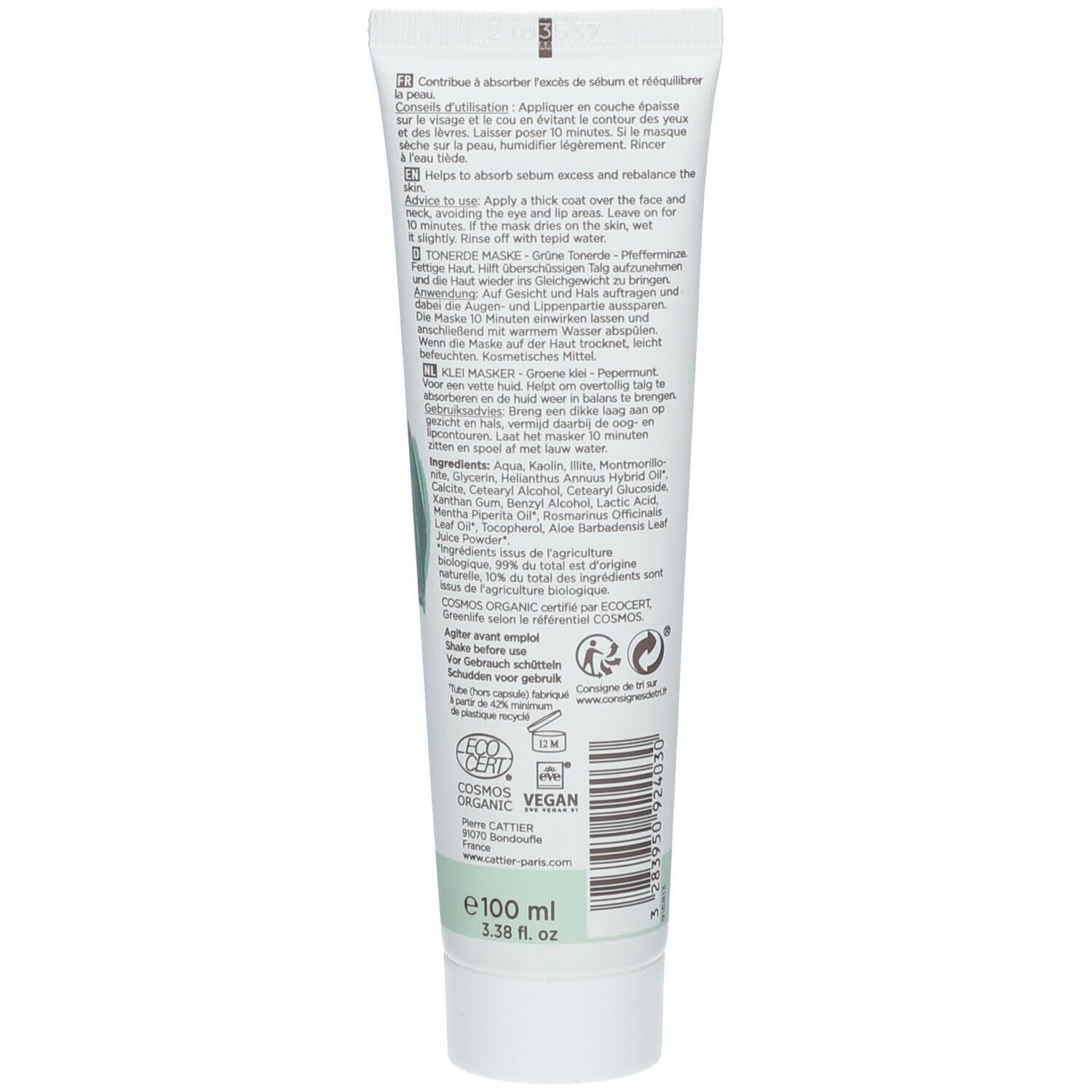 Cattier Masque Argile Verte 100 Ml - Farmaline