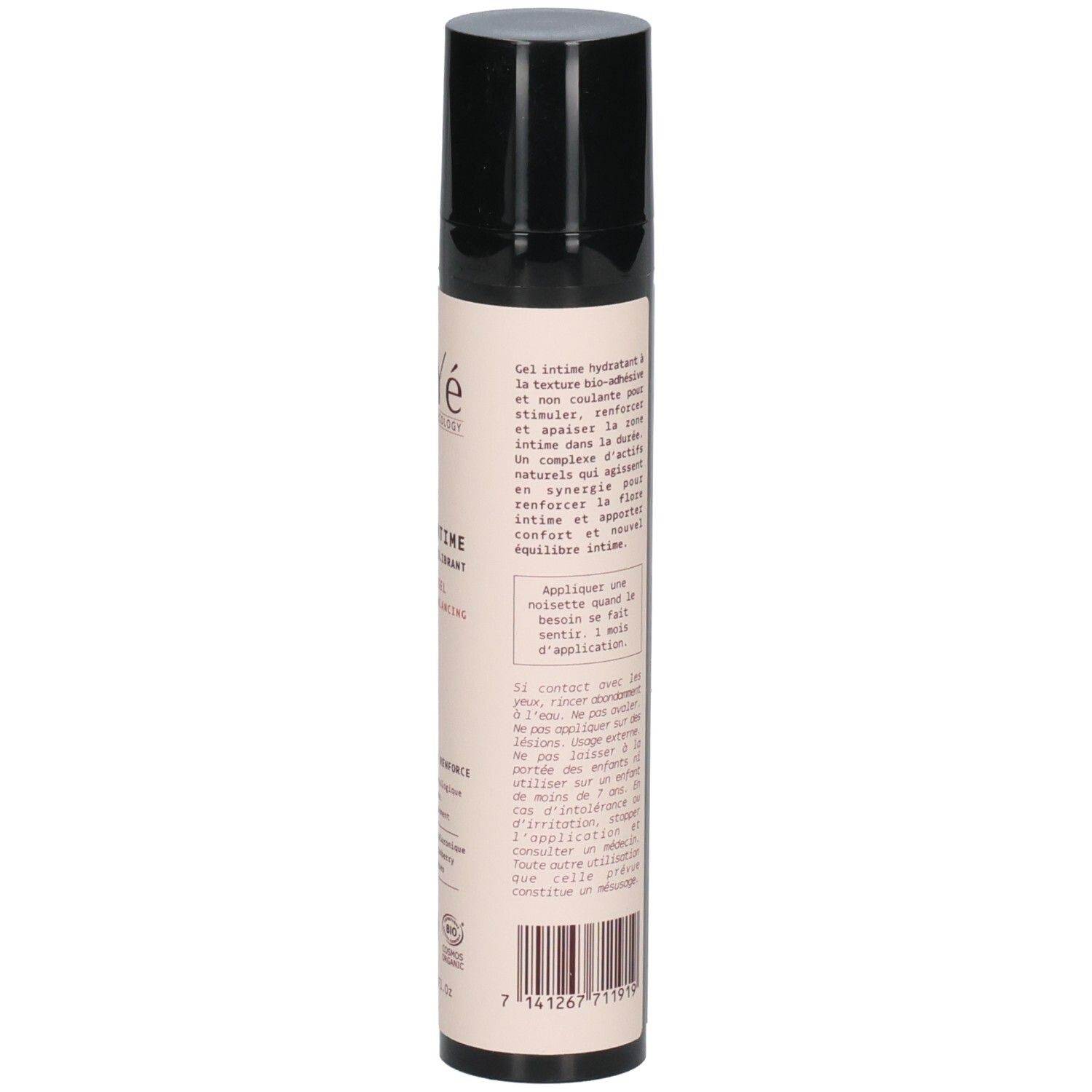 MiYé Intieme Gel fles met pompdispenser, voorkant. Bevat Bio-, Ecocert- en Cosmos Organic-keurmerken.