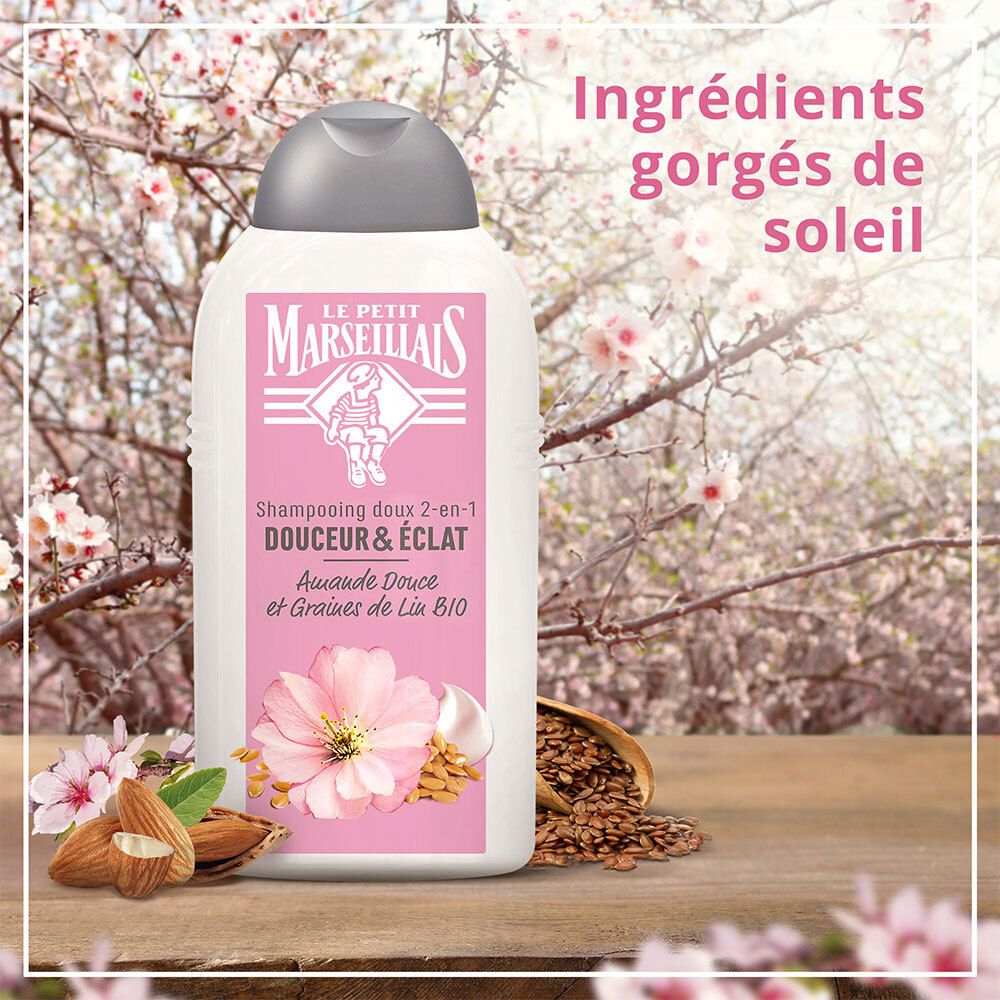Le Petit Marseillais Shampooing 2-en-1 Douceur et Eclat - Amandes Douces & Graines de Lin BIO