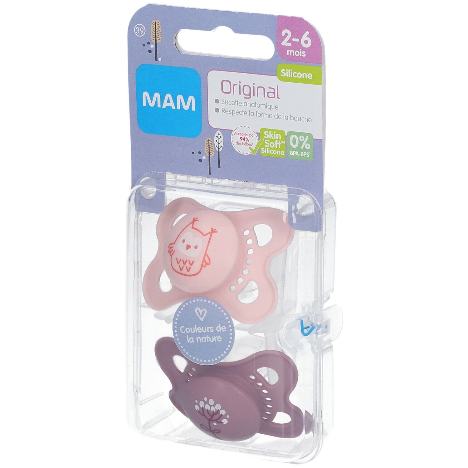 MAM ORIGINAL SUCETTE NATURE 2 - 6 MOIS - Sucette anatomique, téterelle silicone, décorée,