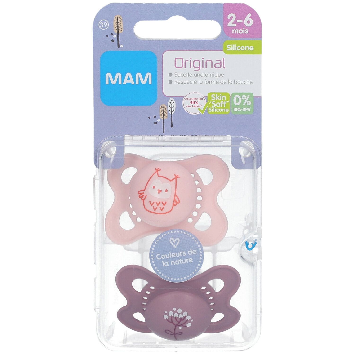 MAM ORIGINAL SUCETTE NATURE 2 - 6 MOIS - Sucette anatomique, téterelle silicone, décorée,