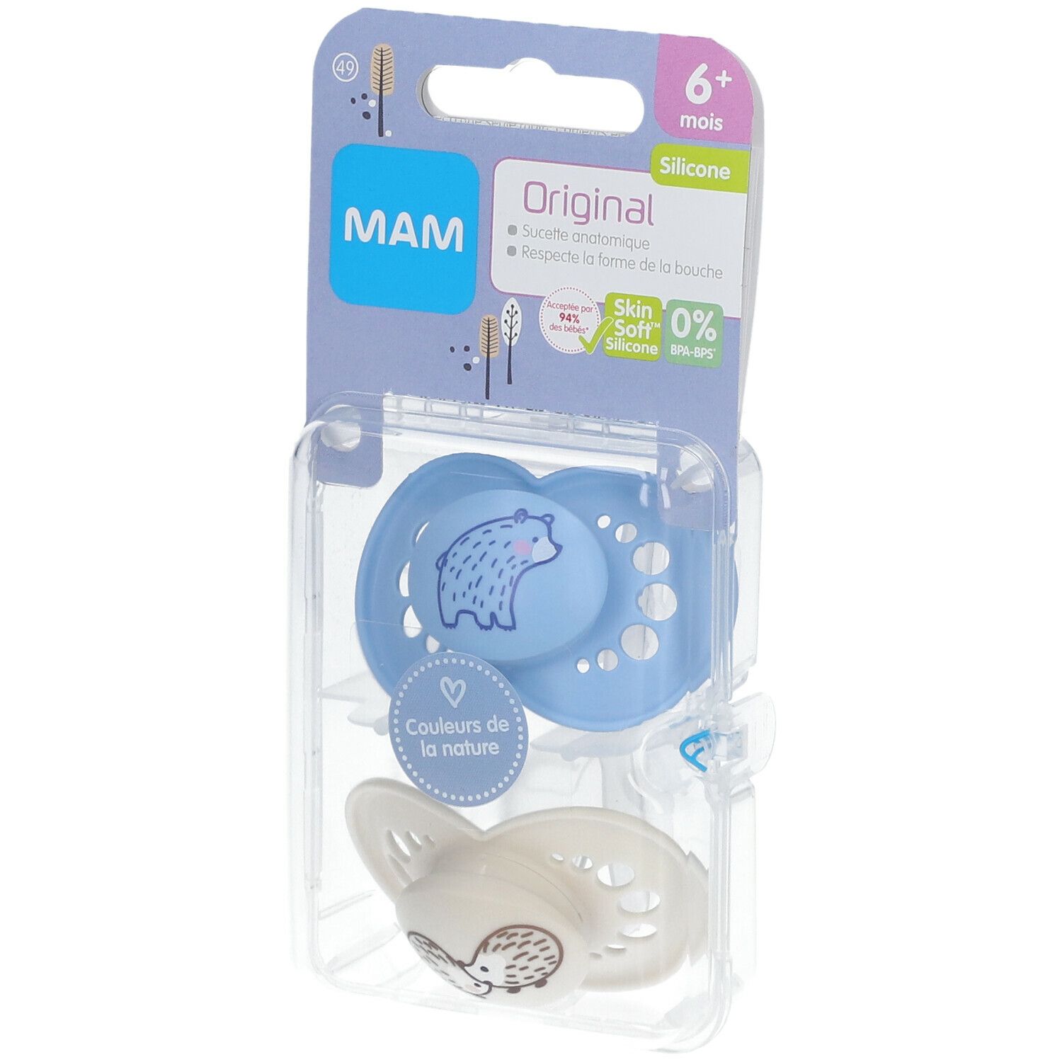 MAM ORIGINAL SUCETTE NATURE + 6 MOIS - Sucette anatomique, téterelle silicone, décorée, 2è