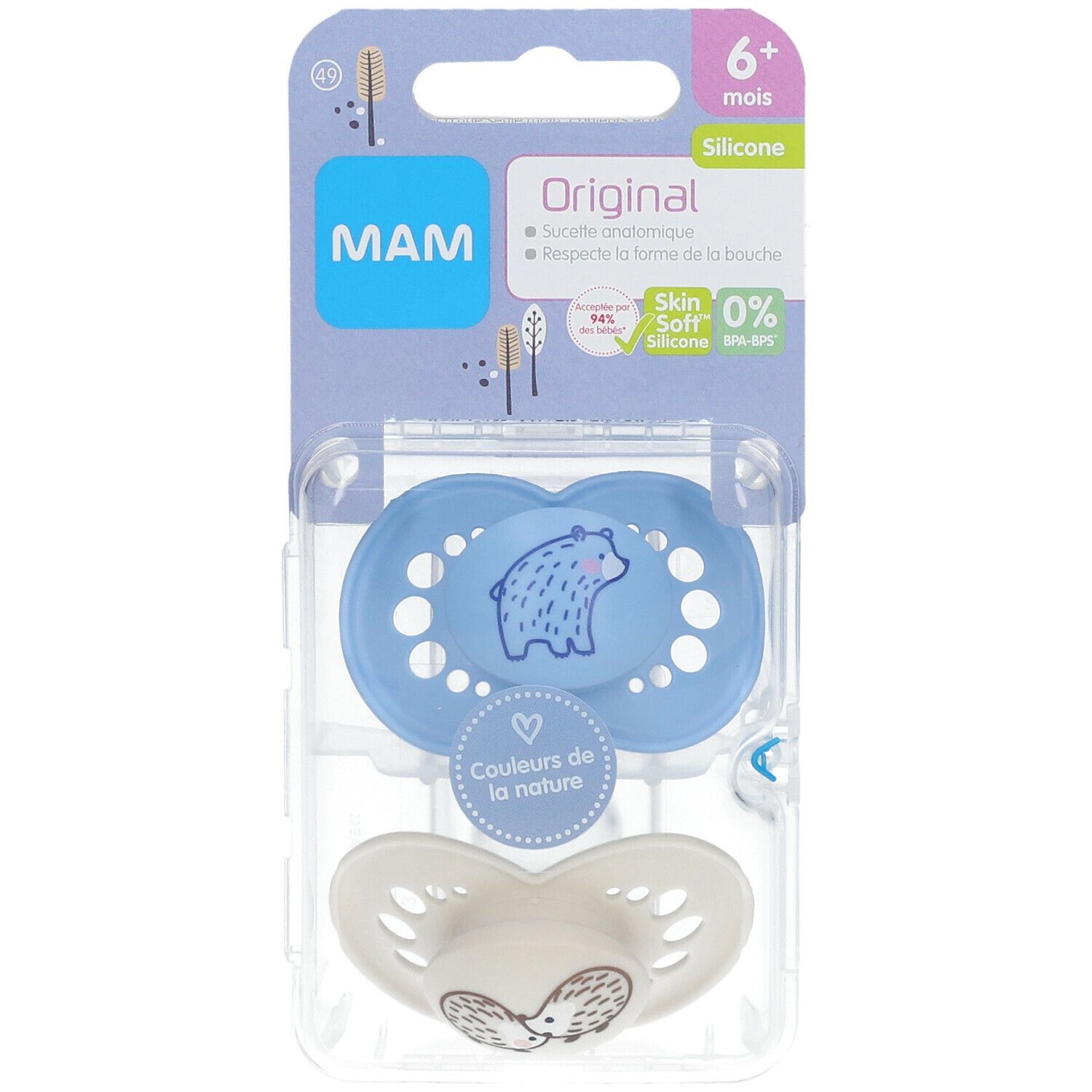 MAM ORIGINAL SUCETTE NATURE + 6 MOIS - Sucette anatomique, téterelle silicone, décorée, 2è