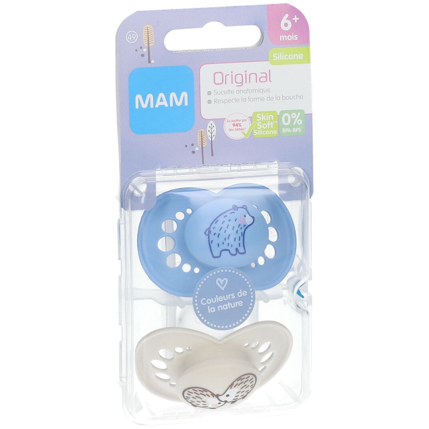 MAM ORIGINAL SUCETTE NATURE + 6 MOIS - Sucette anatomique, téterelle silicone, décorée, 2è