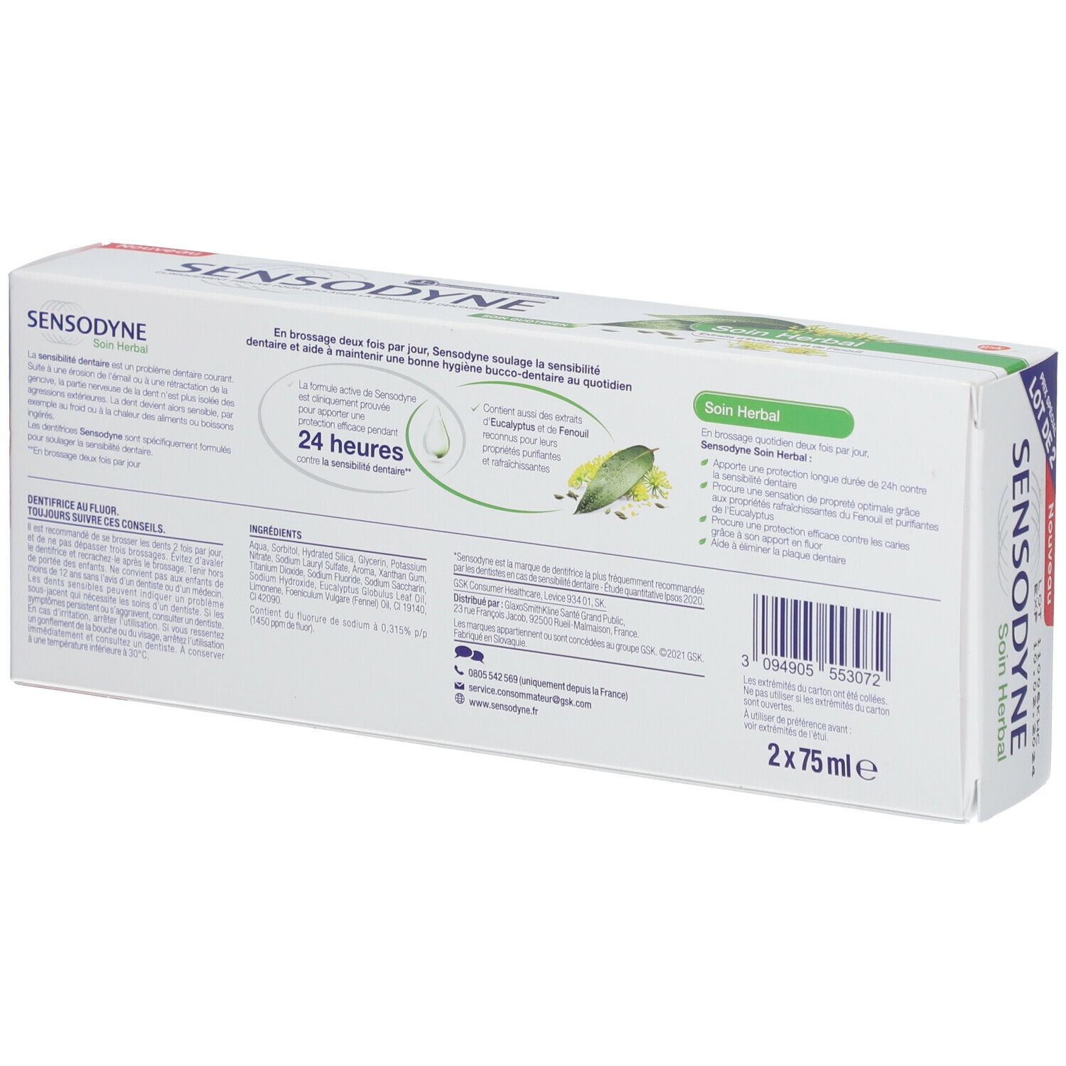 SENSODYNE SOIN HERBAL DENTIFRICE - Dentifrice fluoré.  - tube 75 ml x 2