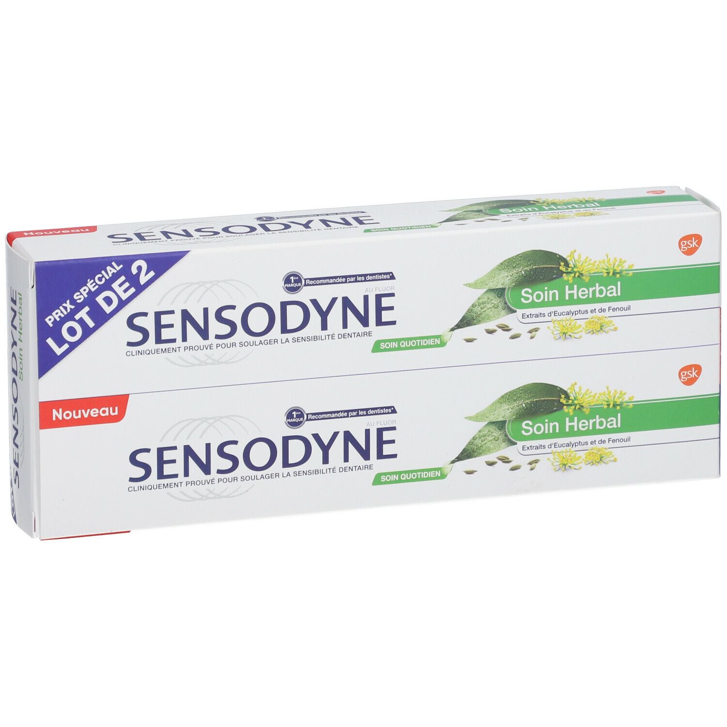 SENSODYNE SOIN HERBAL DENTIFRICE - Dentifrice fluoré.  - tube 75 ml x 2