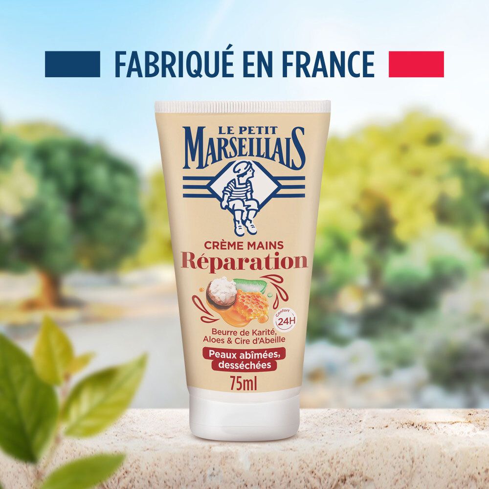 Le Petit Marseillais Handcrème Reparatie tube, gemaakt in Frankrijk.