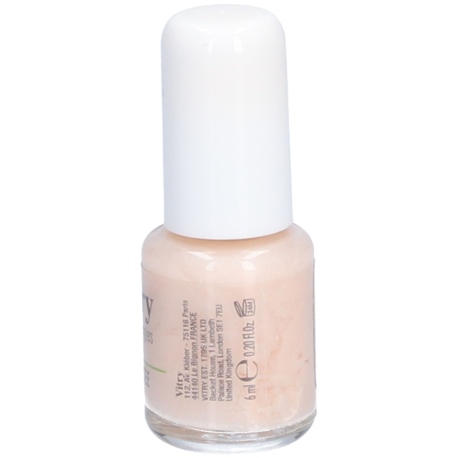 Flacon de vernis à ongles avec bouchon blanc. Inscription: Vitry, Vernis à ongles, VOIE LACTÉE. Volume: 6 ml.