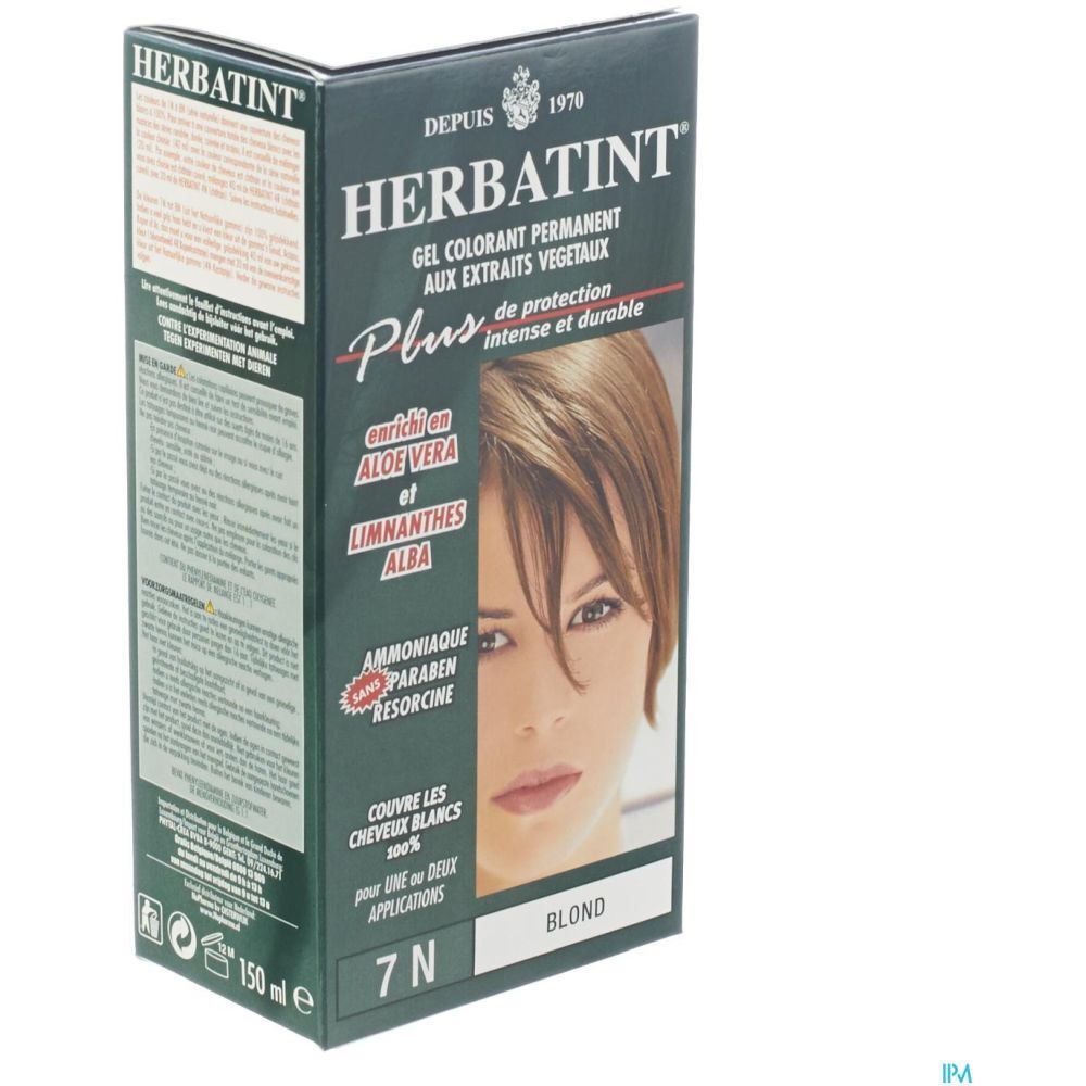 Herbatint Teinture, Teinture capillaire colorante aux extraits végétaux, blond, n° 7N, 2 f