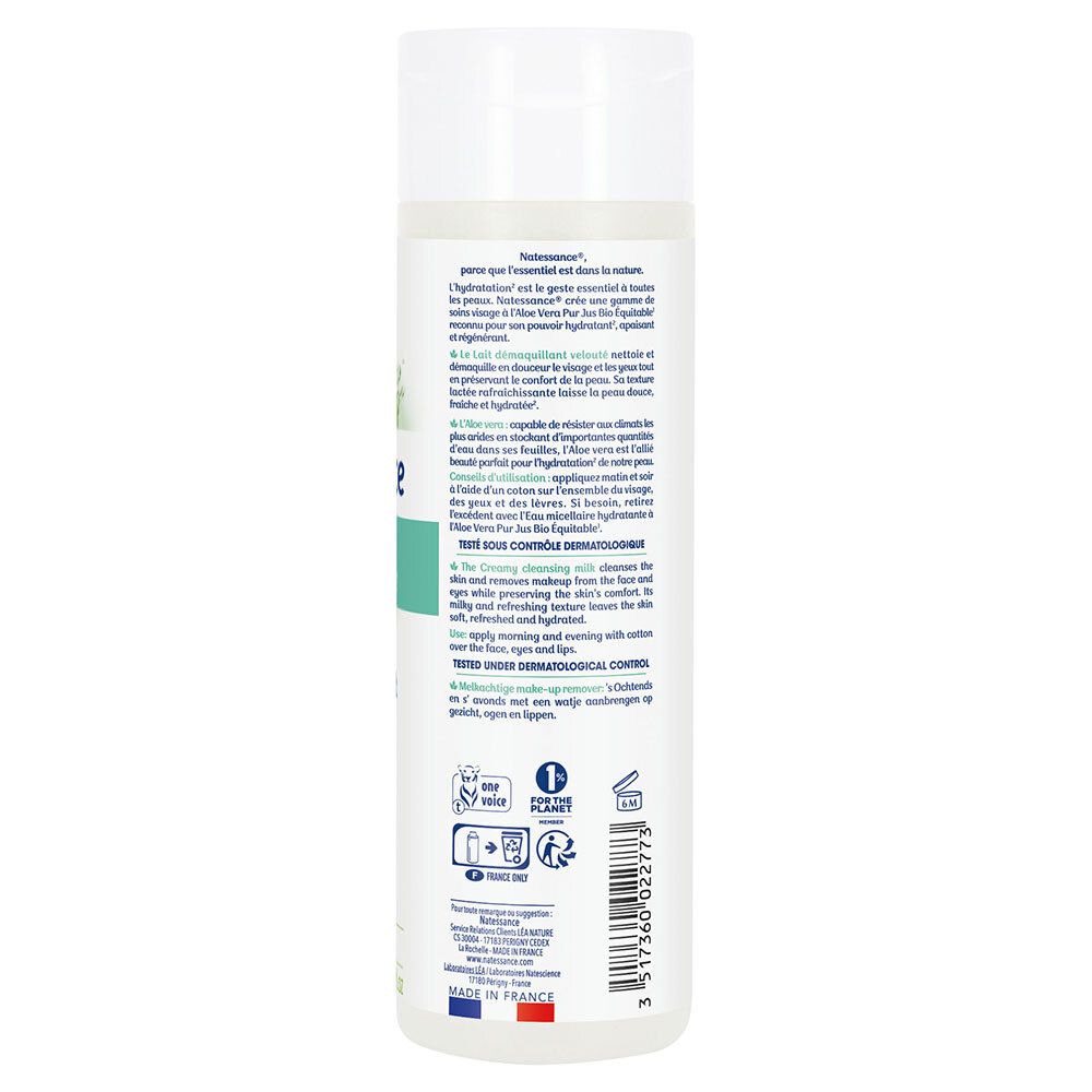 Dos du flacon blanc. Texte : description du produit, ingrédients, certifications, origine France.