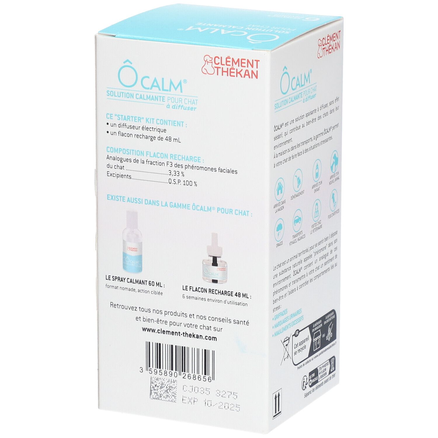 Achterkant van de verpakking. Informatie over het product, ingrediënten, instructies en contactgegevens. Merk: Clement Thékan.