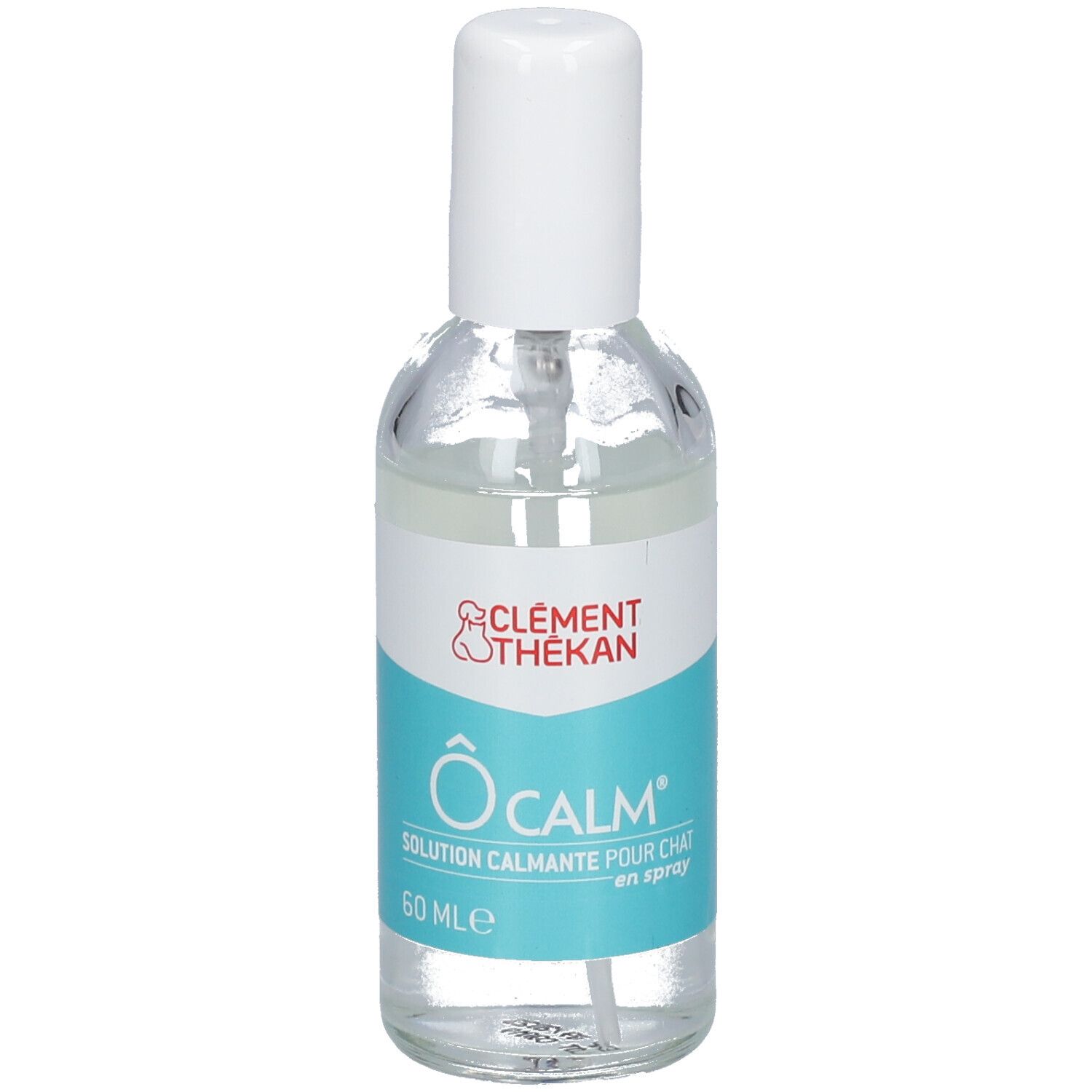 Transparante sprayfles met witte dop. Etiket met productnaam en logo. 60 ml.