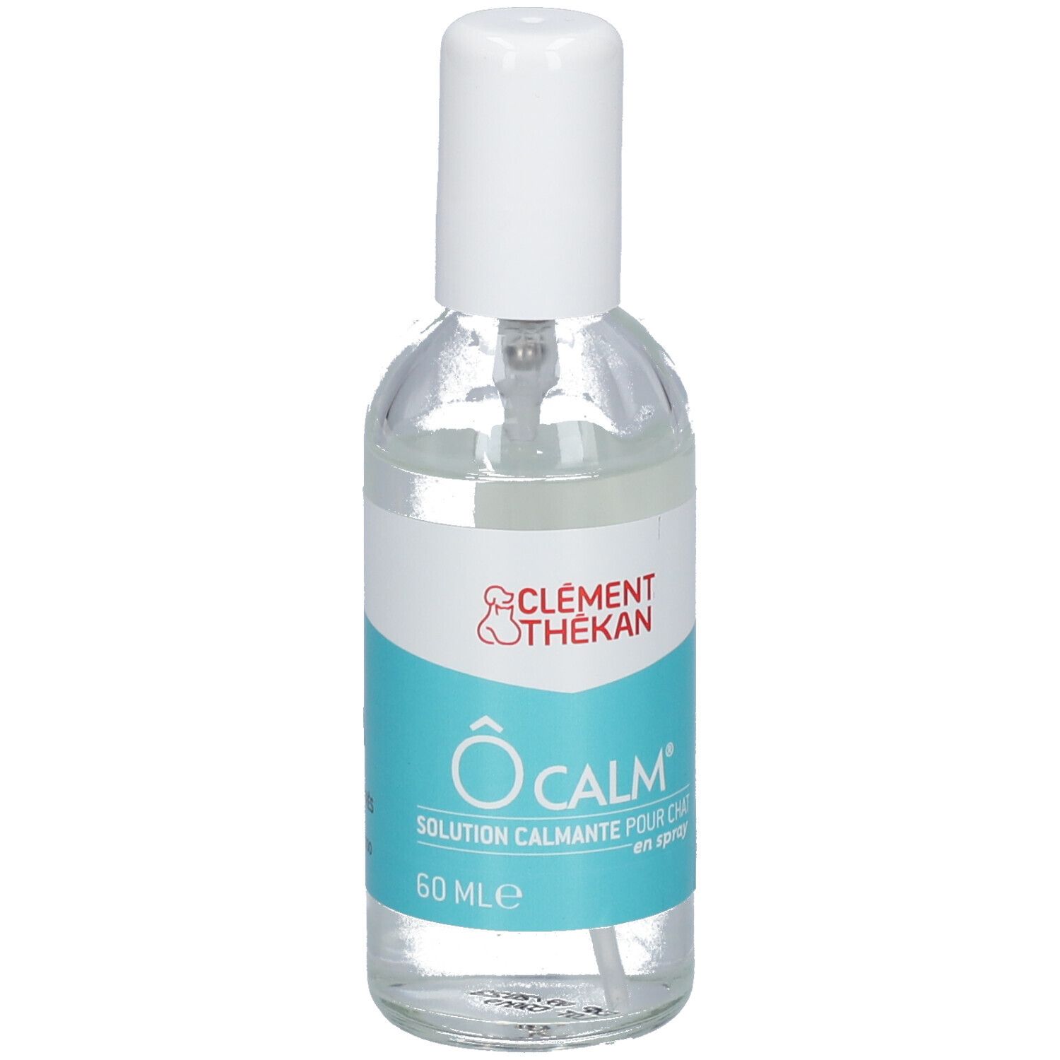 Transparante sprayfles met witte dop. Etiket met productnaam en logo. 60 ml.