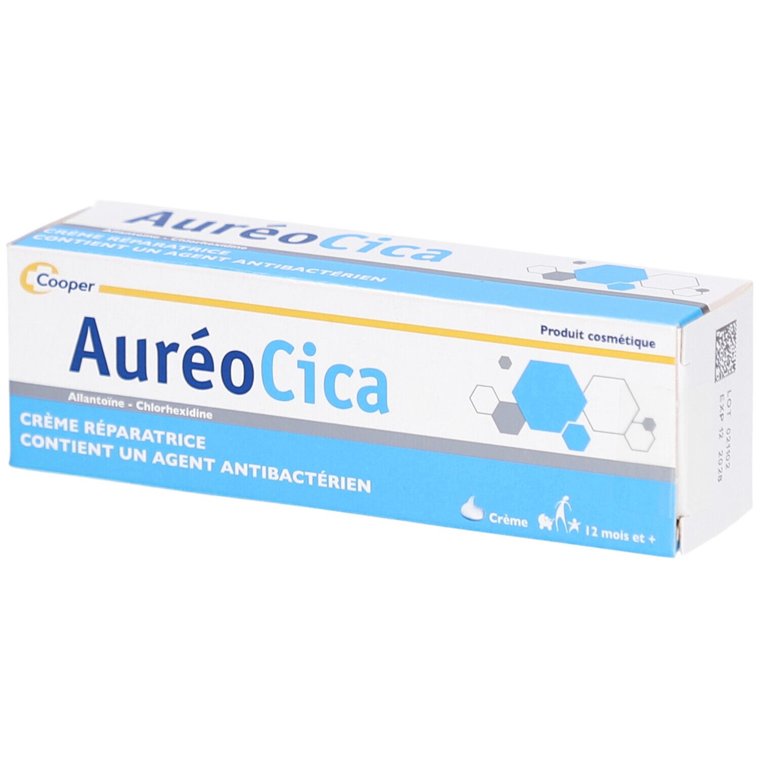 Cooper Aureo Cica Herstellende crème doos. Bevat Allantoïne en Chloorhexidine. Antibacterieel.