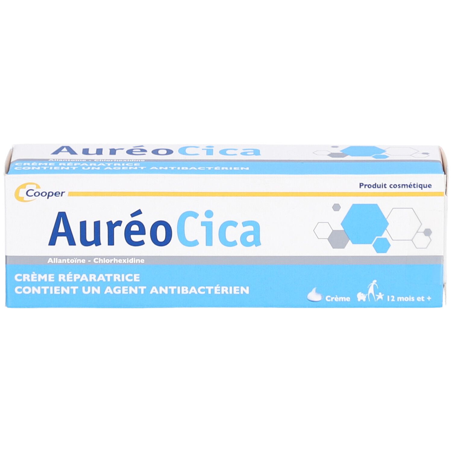 Cooper Aureo Cica Herstellende crème doos. Bevat Allantoïne en Chloorhexidine. Antibacterieel.