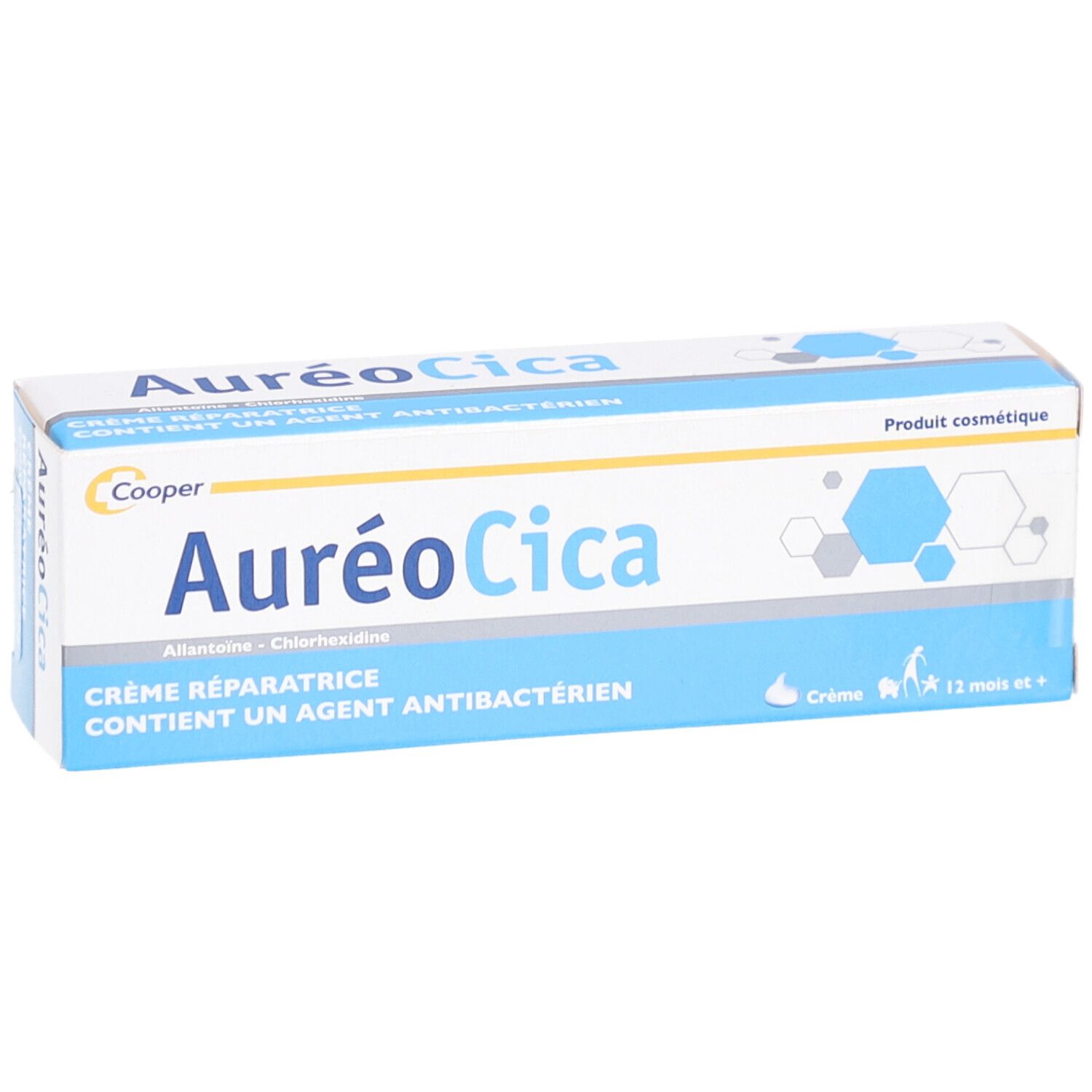 Cooper Aureo Cica Herstellende crème doos. Bevat Allantoïne en Chloorhexidine. Antibacterieel.
