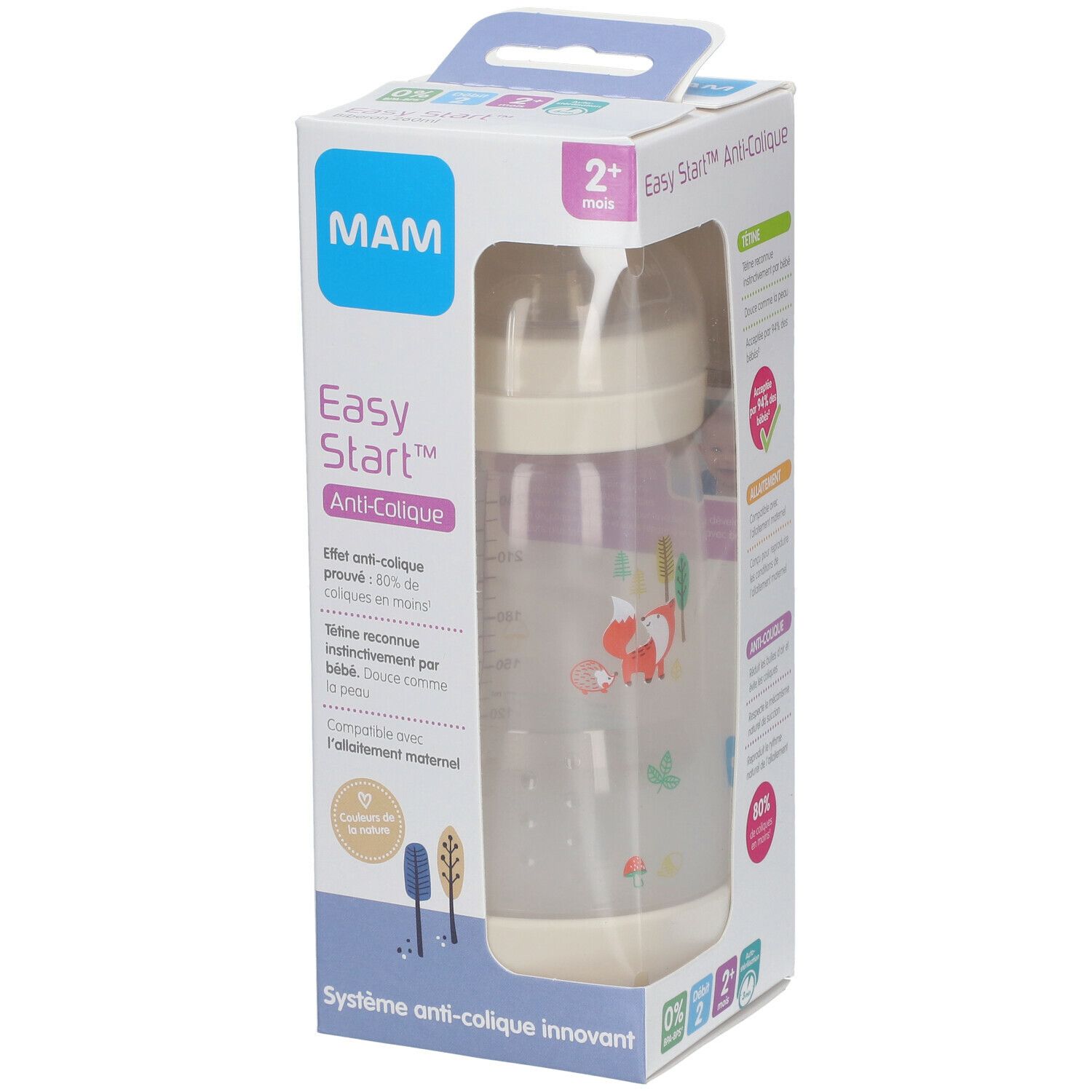 MAM Easy Start™ anti-colique 260 ml Colors of Nature - Biberon