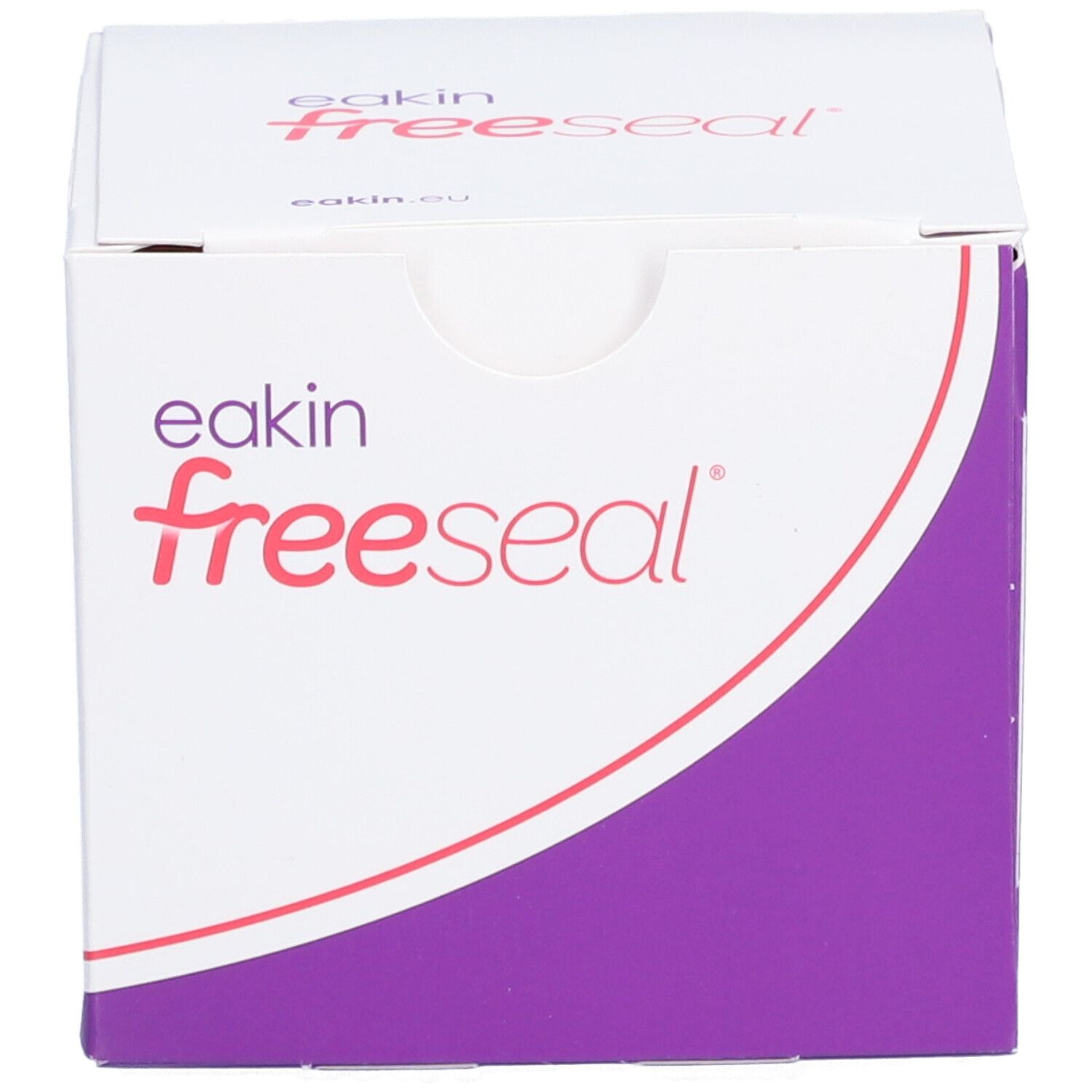 Eakin Freeseal verpakking. Wit-paarse doos met productnaam. Zichtbare productinformatie.