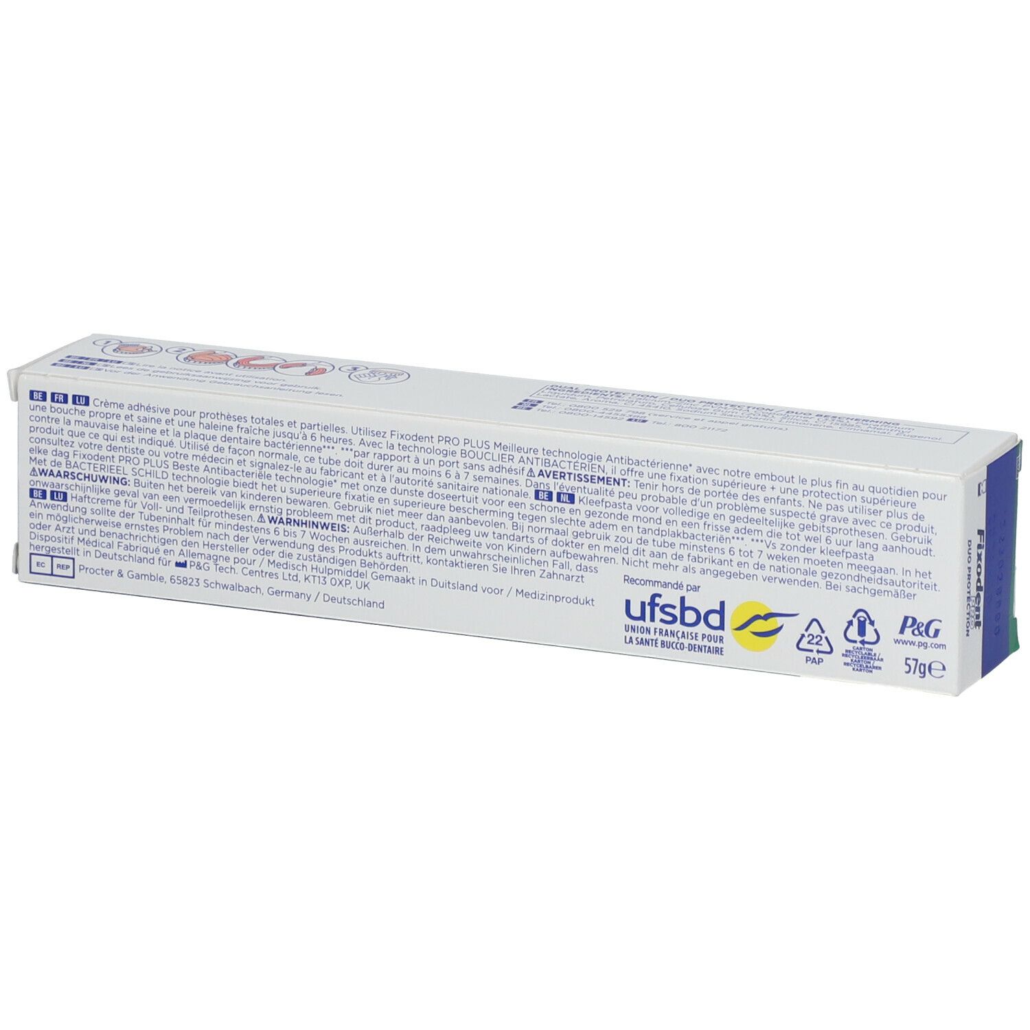 Fixodent Pro Plus La Meilleure Technologie Antibactérienne Crème adhésive Premium pour prothèses dentaires