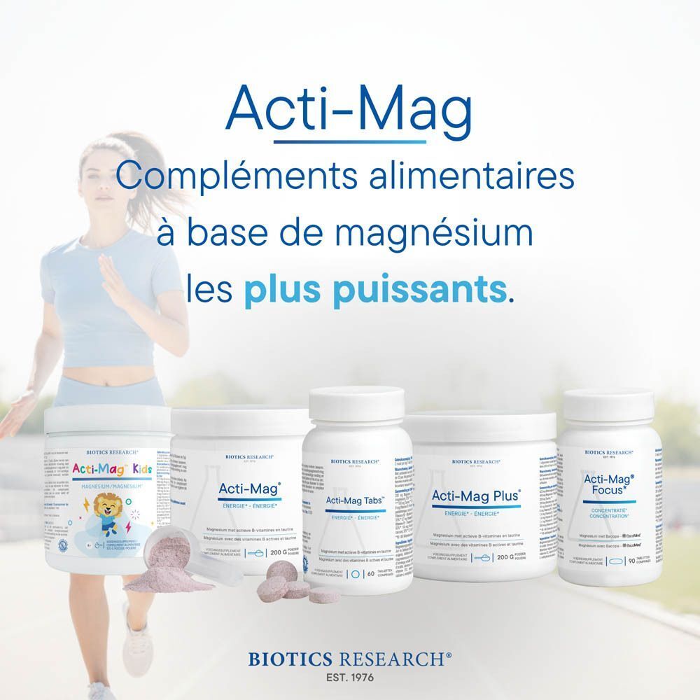 Tableau des ingrédients et informations nutritionnelles pour Biotics Acti-Mag Plus 400 mg.