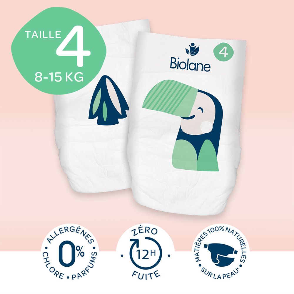 Biolane - Natuurlijke luiers Maat 4 - 12H - Ultra-Absorberend - Geen Lekkage - 42 Stuks