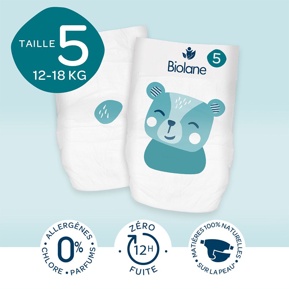 Biolane - Natuurlijke luiers Maat 5 - 12H - Ultra-Absorberend - Geen Lekkage - 40 Stuks