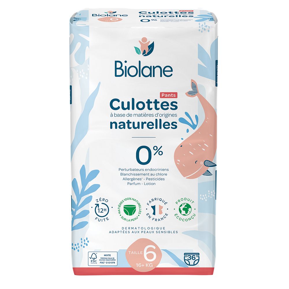Biolane - Natuurlijke luiers Maat 6 - 12H - Ultra-Absorberend - Geen Lekkage - 36 Stuks