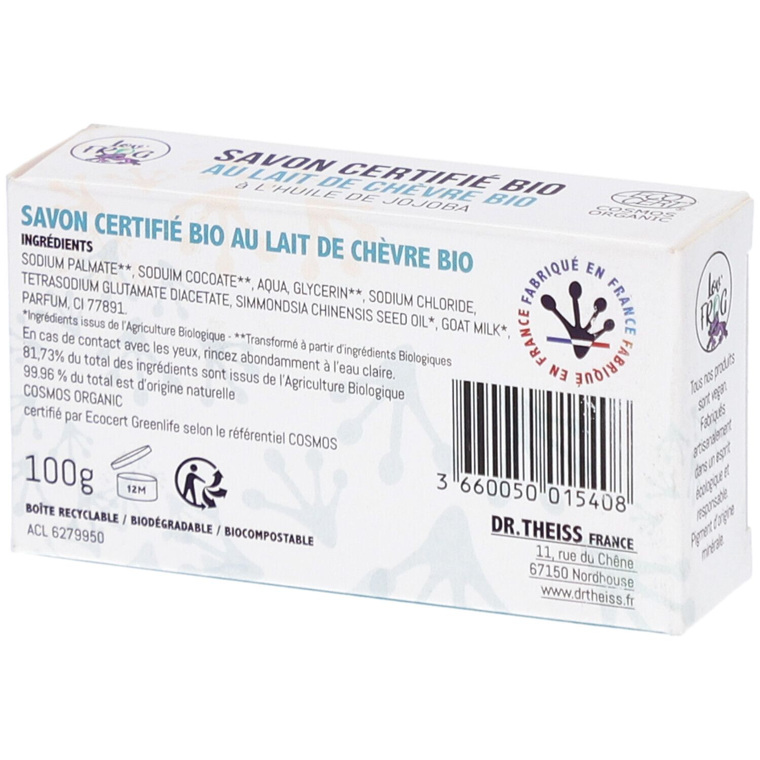 Lov'Frog Savon Certifié Bio au Lait de Chèvre Bio