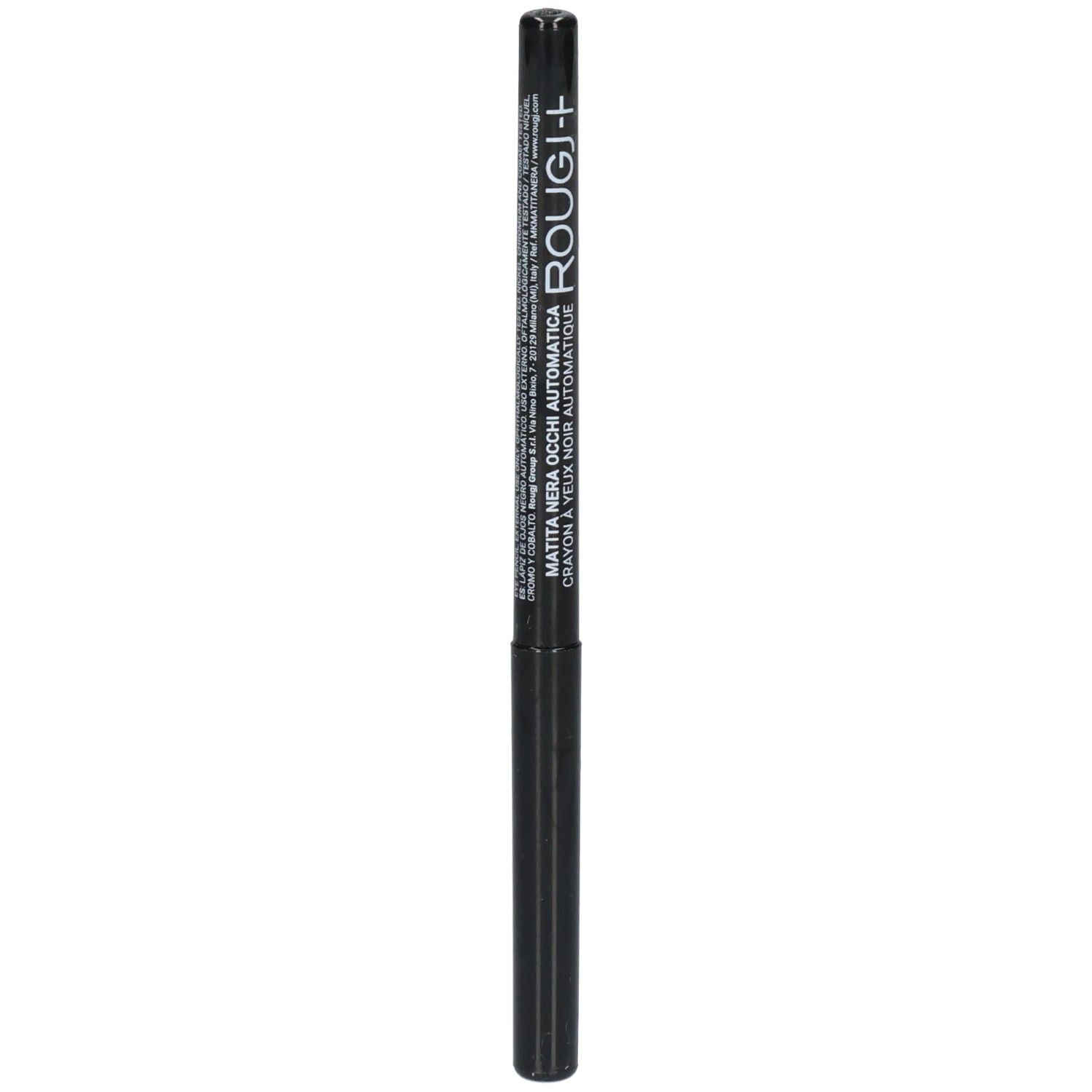 Crayon khôl noir automatique ROUGJ+ avec inscription.