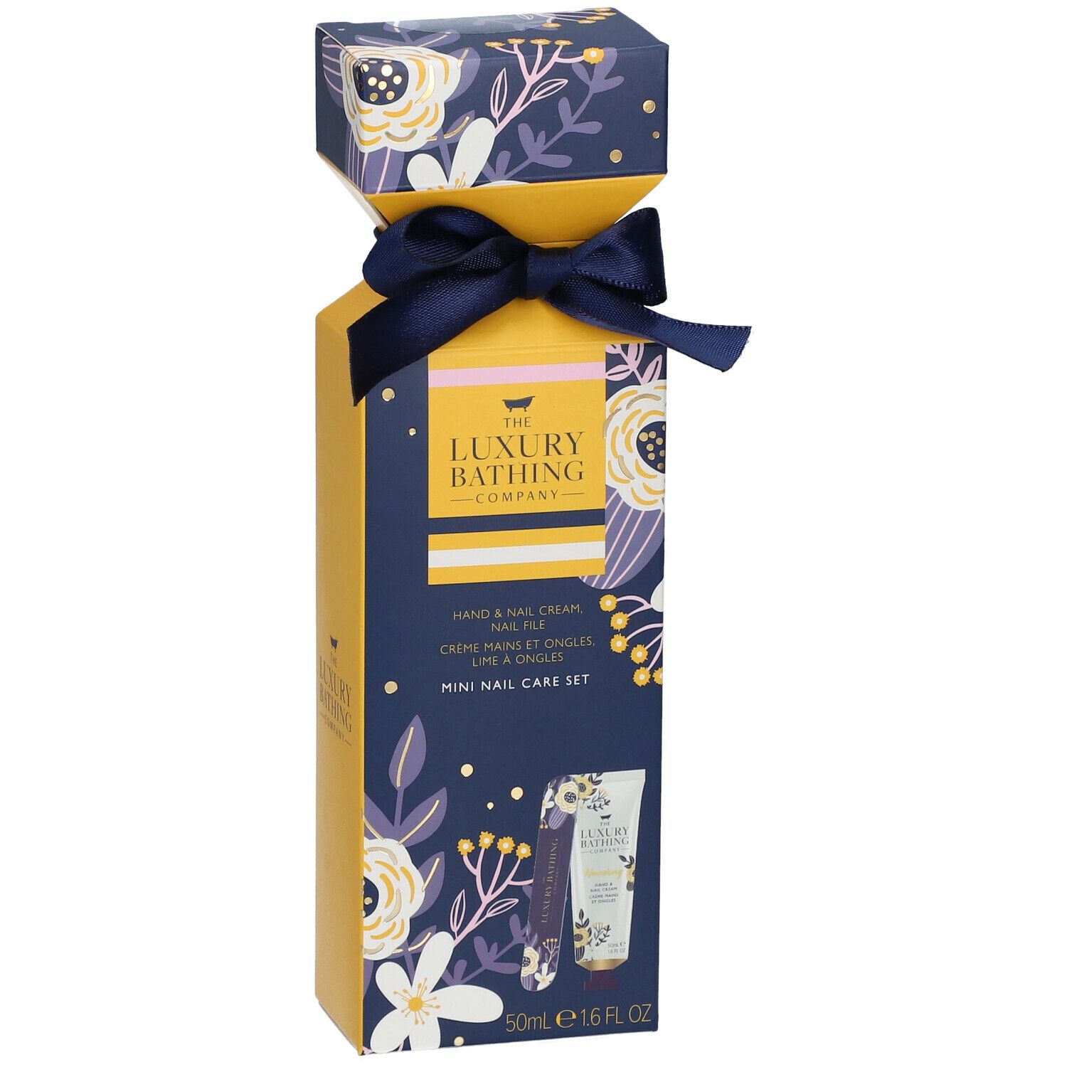 Geschenkverpakking met hand- en nagelcrème, nagelvijl. Opdruk: The Luxury Bathing Company. Mini Nail Care Set. 50ml.