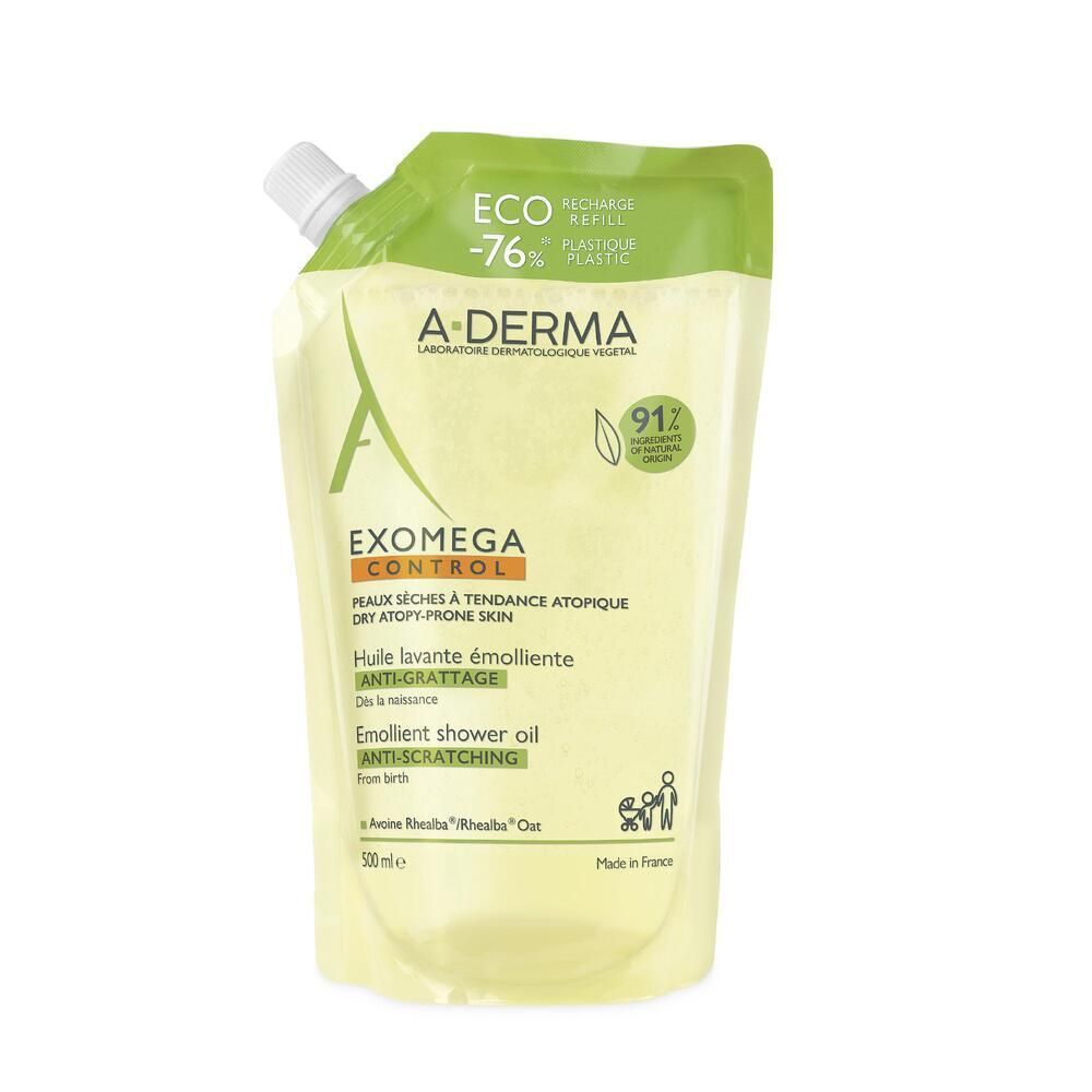 A-DERMA EXOMEGA CONTROL huile lavante émolliente anti-grattage - écorecharge de 500 ml