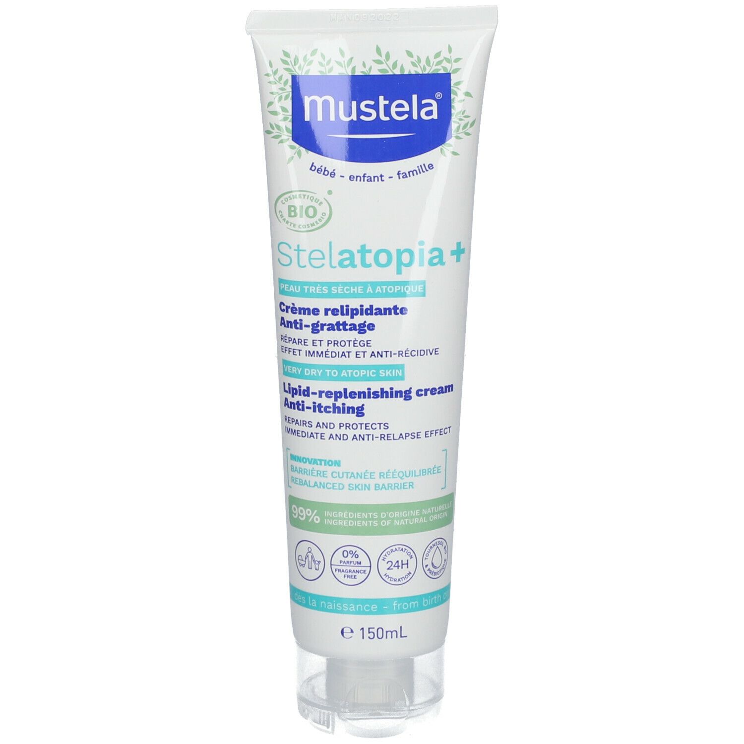 Mustela Stelatopia+ crème tube. BIO-gecertificeerd. Voor atopische huid. 150ml.