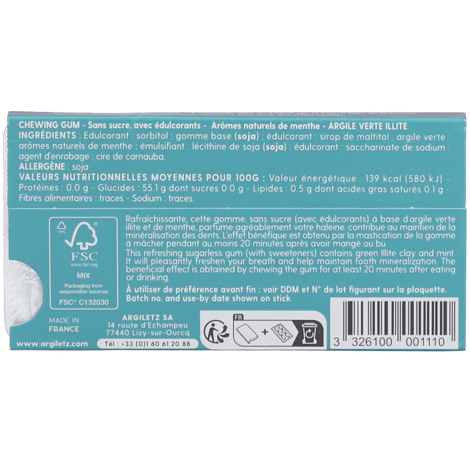 Argiletz Chewing-Gums Sans Sucre Menthe