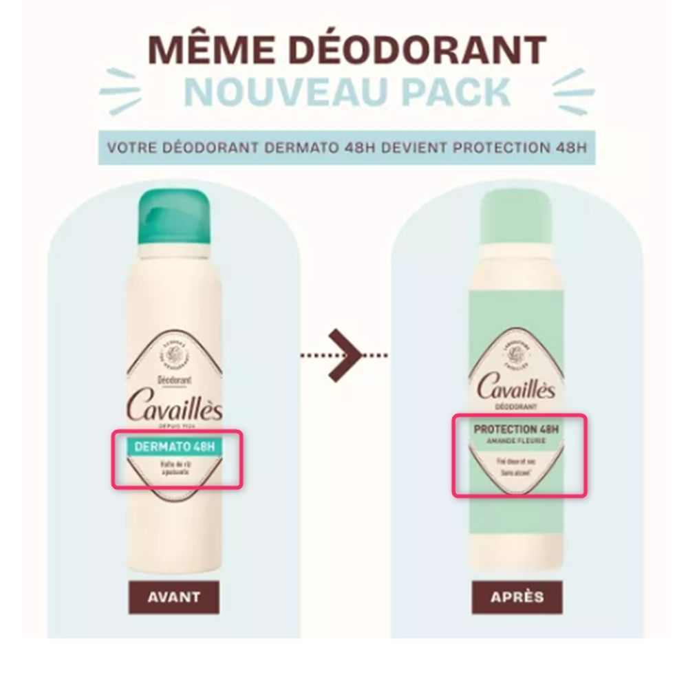 Comparaison : Rogé Cavaillès Déodorant Dermato 48h (ancien) vs Protection 48h (nouveau).