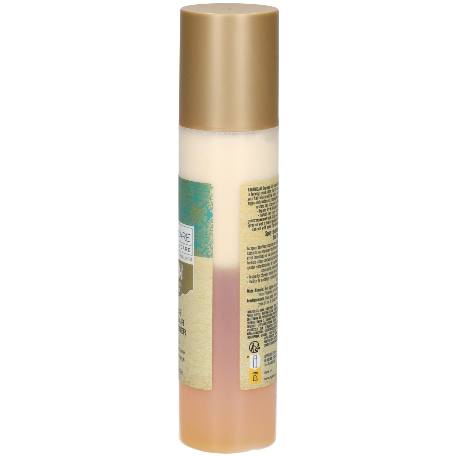 Arganicare Express Haar Herstel Conditioner met Castor Olie, achterkant met instructies.