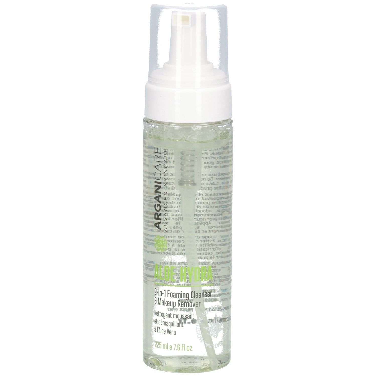 Arganicare Aloe Hydra Lotion moussante 2-en-1 & démaquillant, 225 ml.