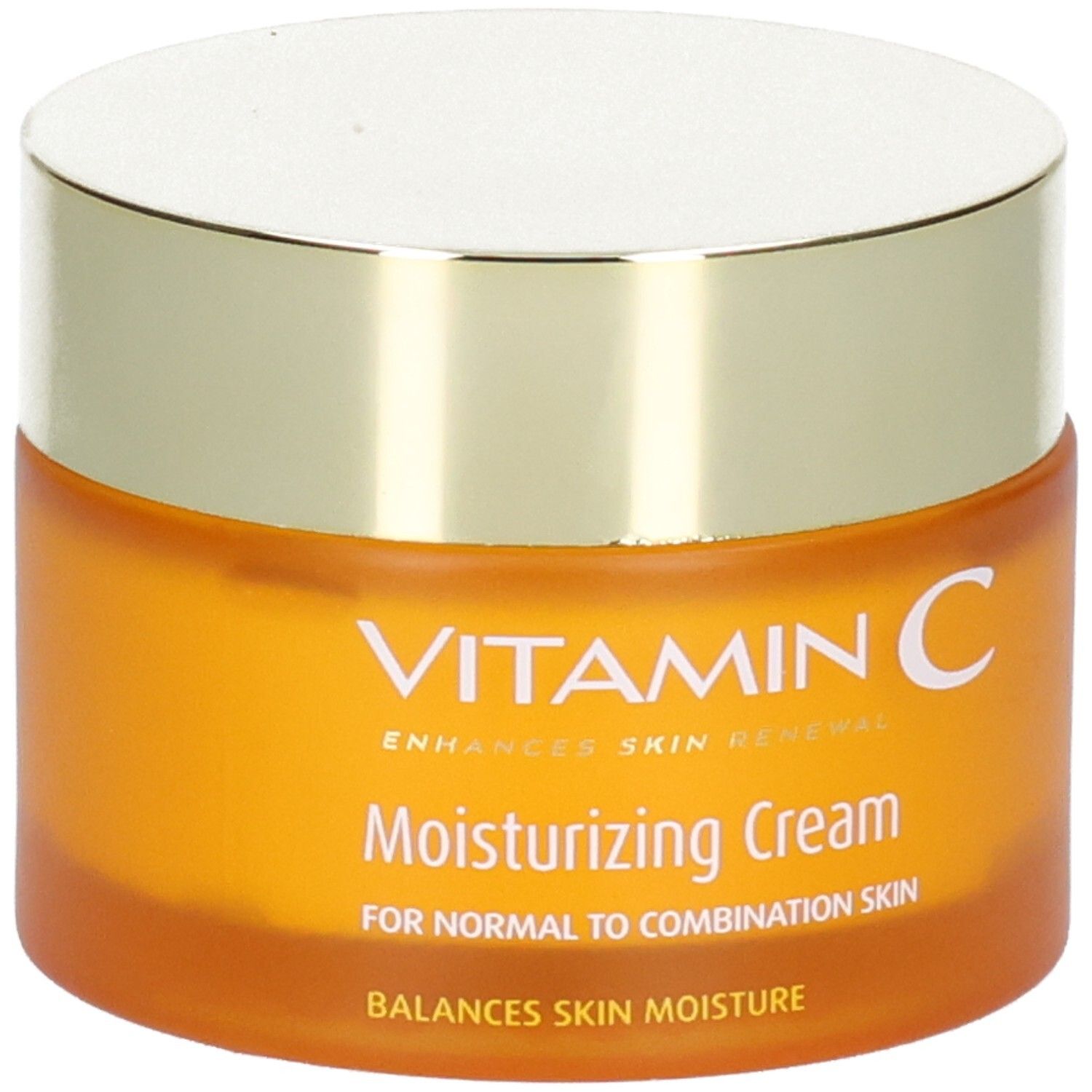 Pot orange avec couvercle doré, inscription "VITAMIN C Moisturizing Cream" et "Frulatte".