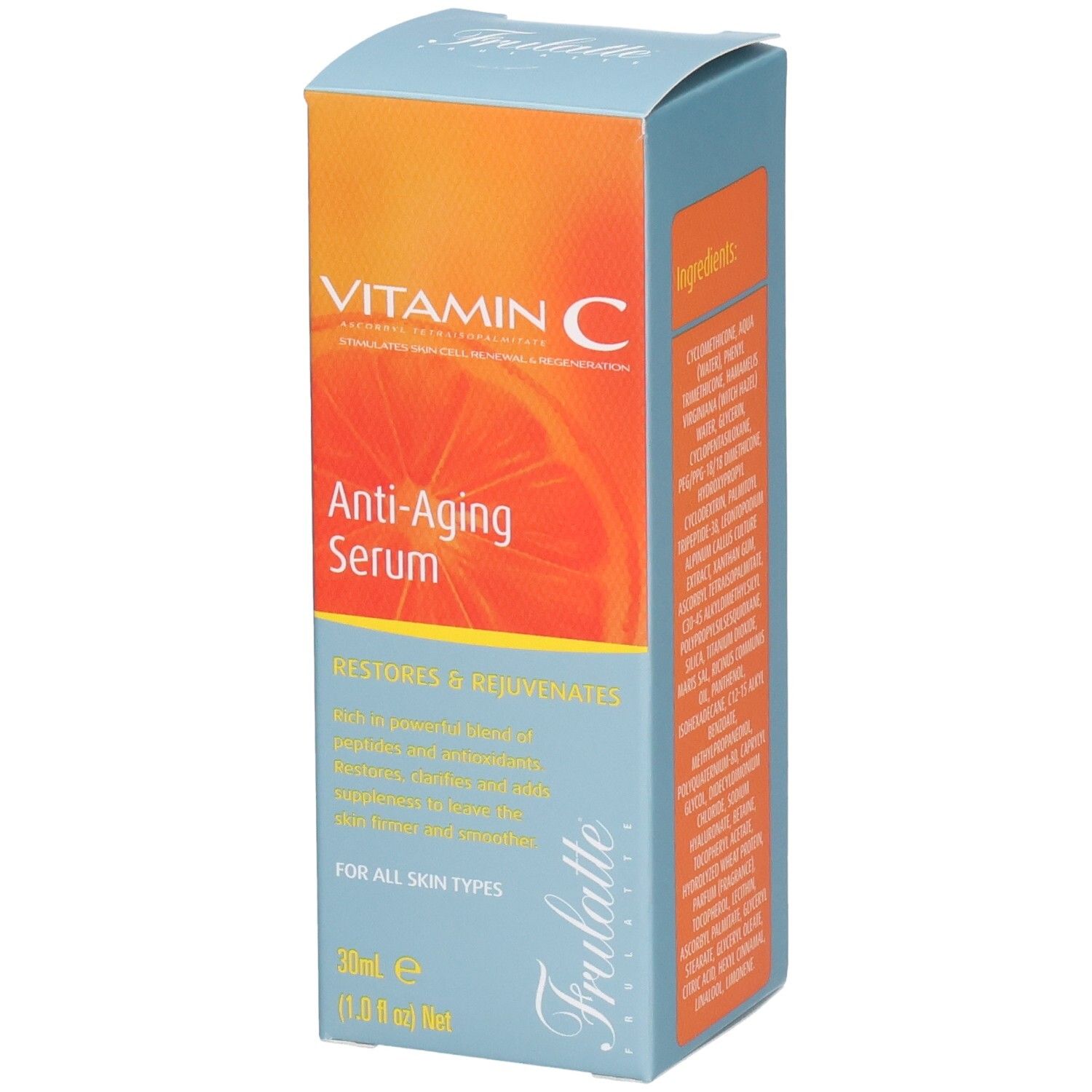 Verpakking voor anti-aging serum met vitamine C, 30ml.