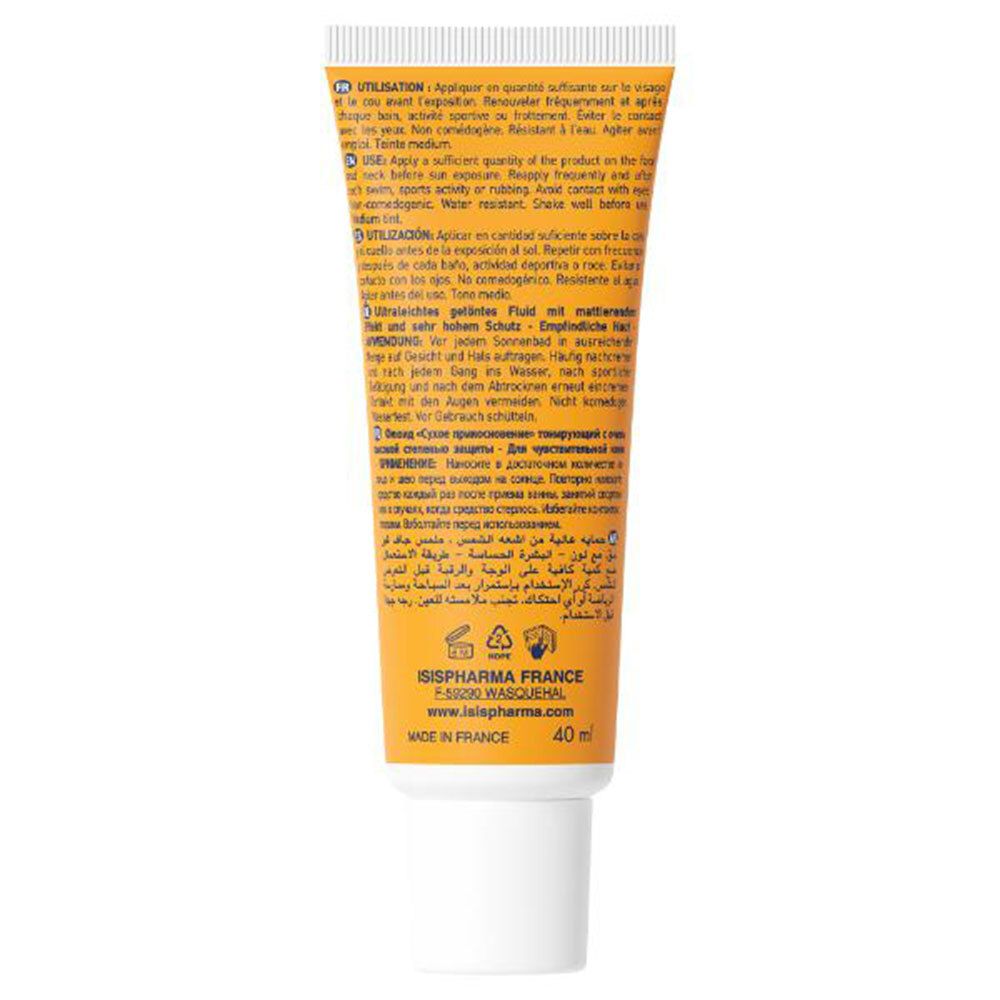 Achterkant van de gele tube. Meertalige tekst. Fabrikantinformatie en volume.